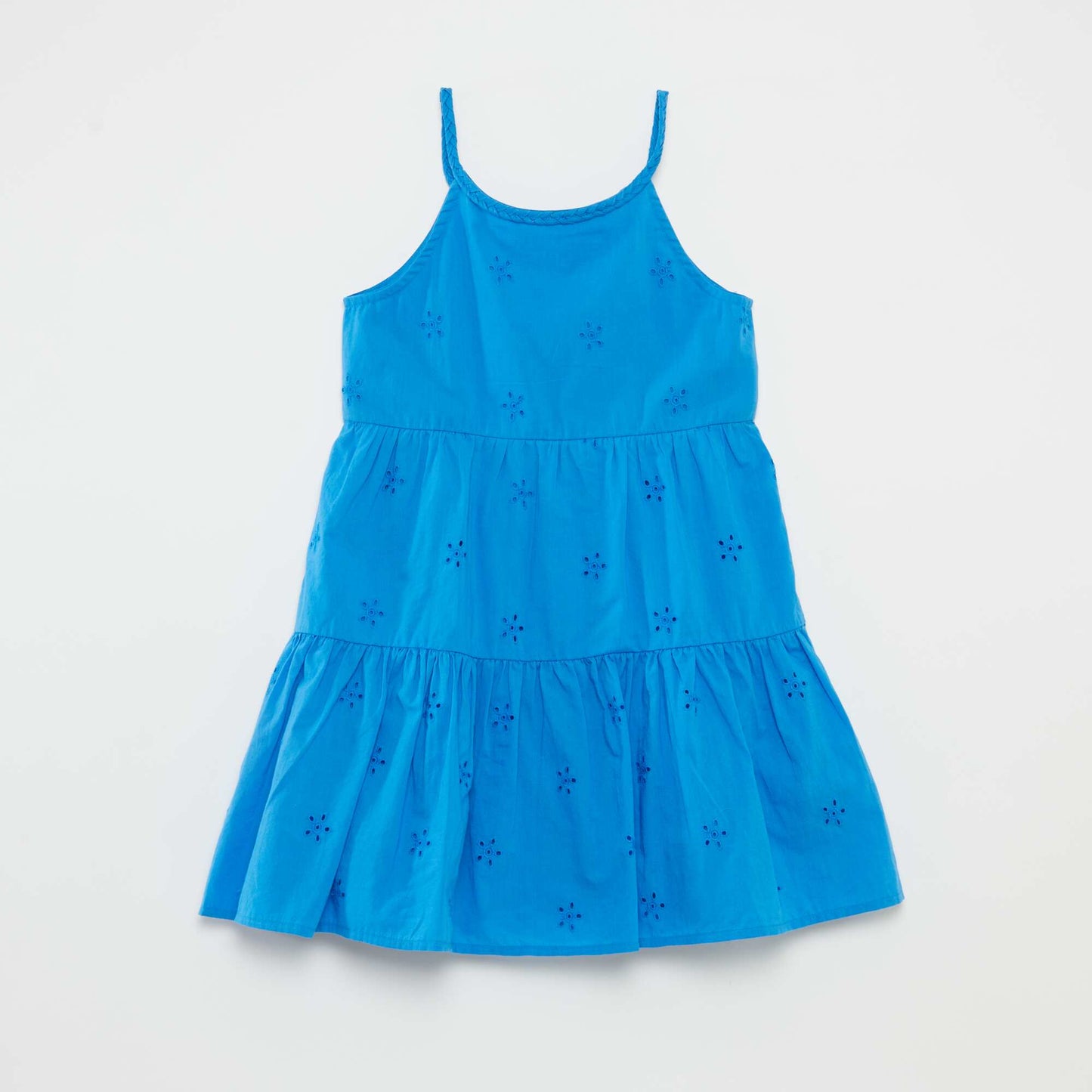 Robe unie à bretelles tressées BLEU