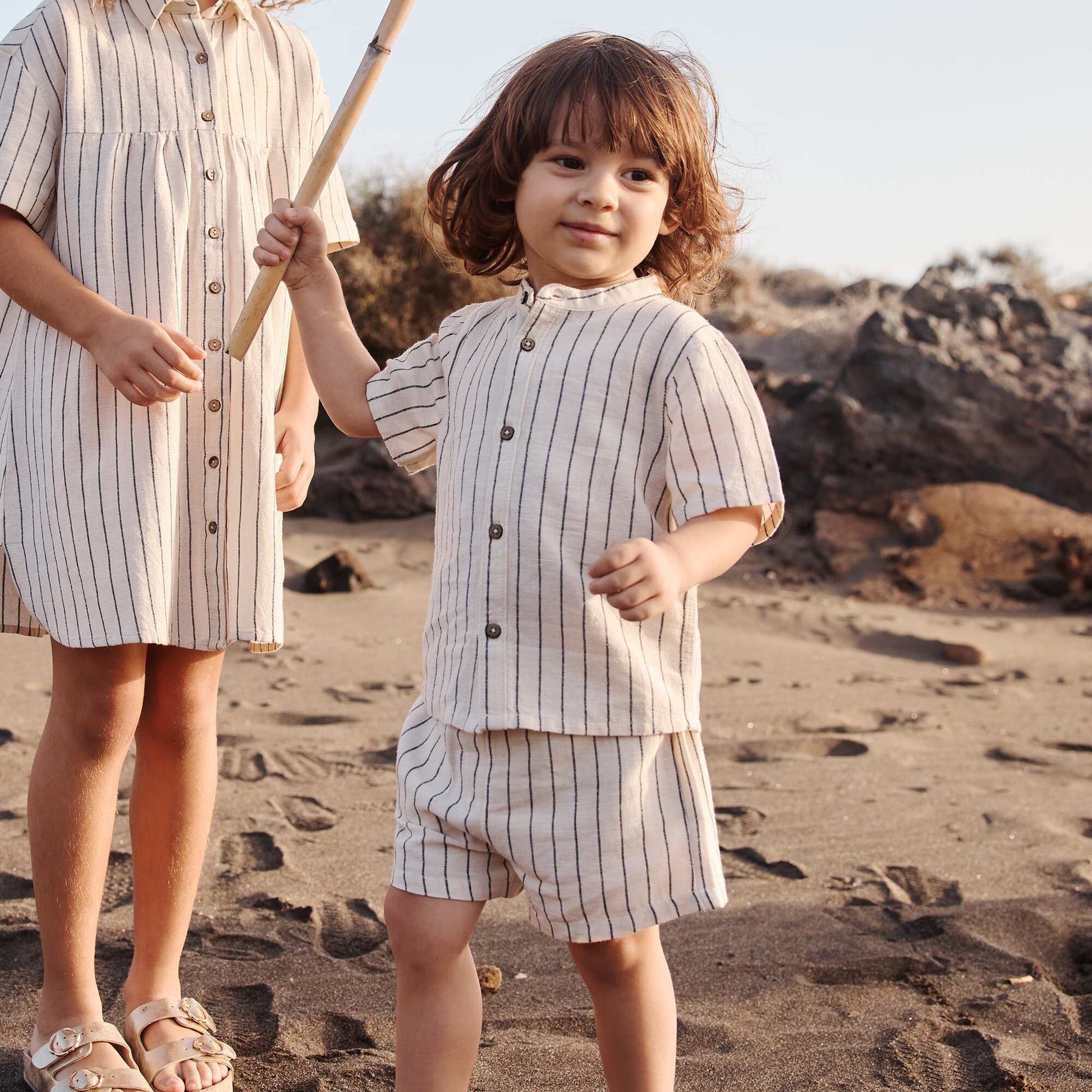 Ensemble chemise à col mao + short - 2 pièces BEIGE