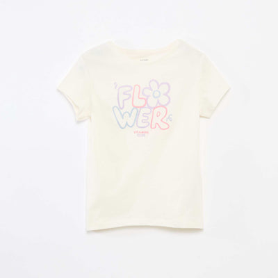 T-shirt imprimé manches courtes et col rond BLANC