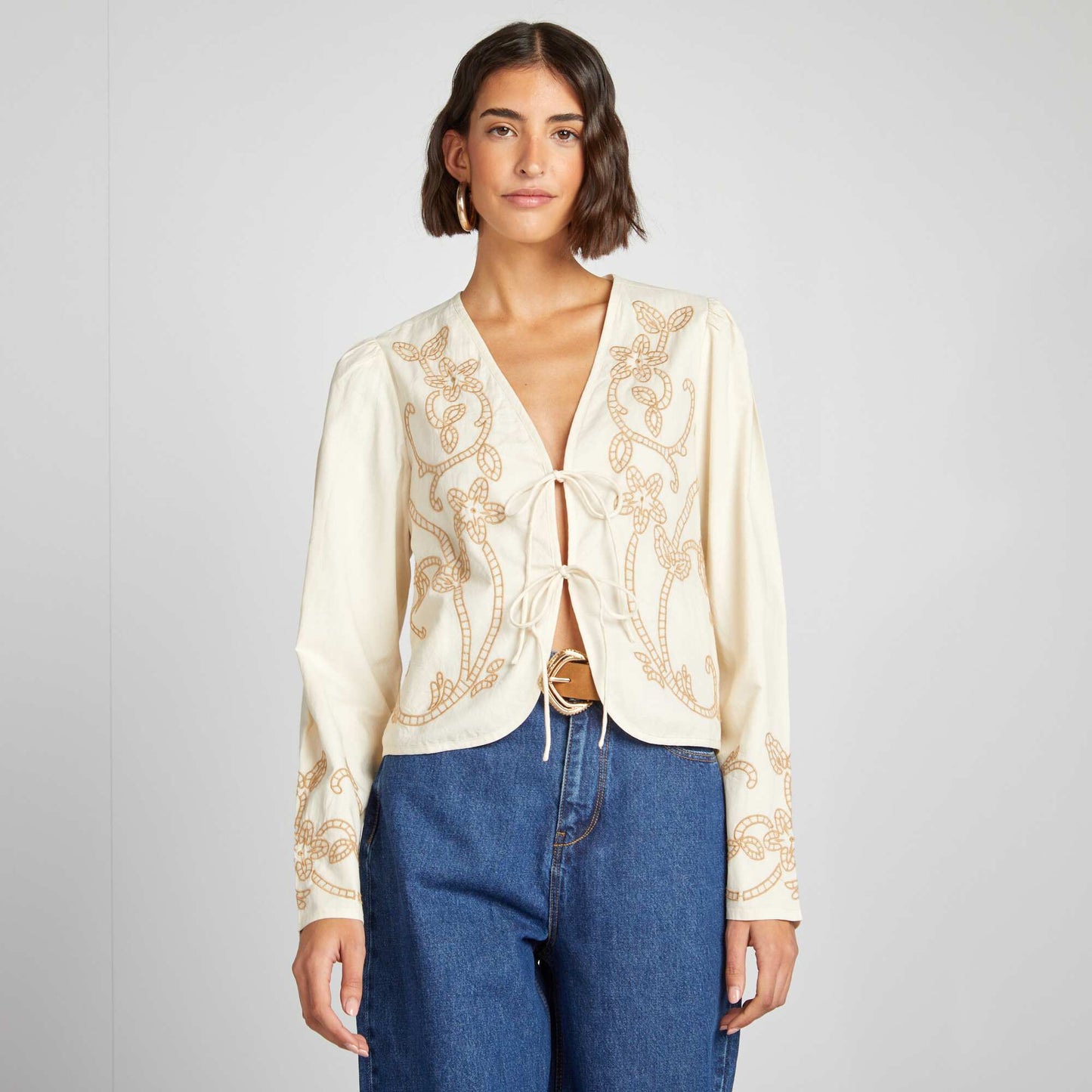 Blouse kimono brodé BEIGE