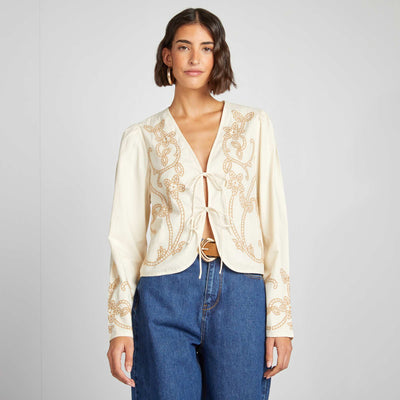 Blouse kimono brodé BEIGE