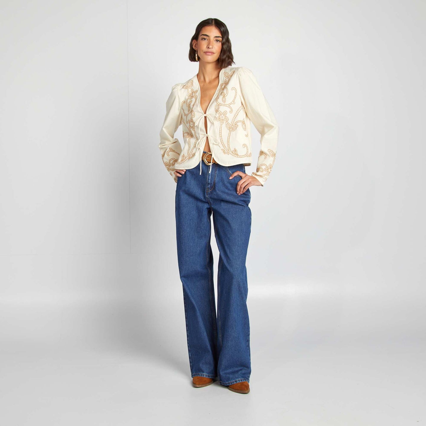 Blouse kimono brodé BEIGE