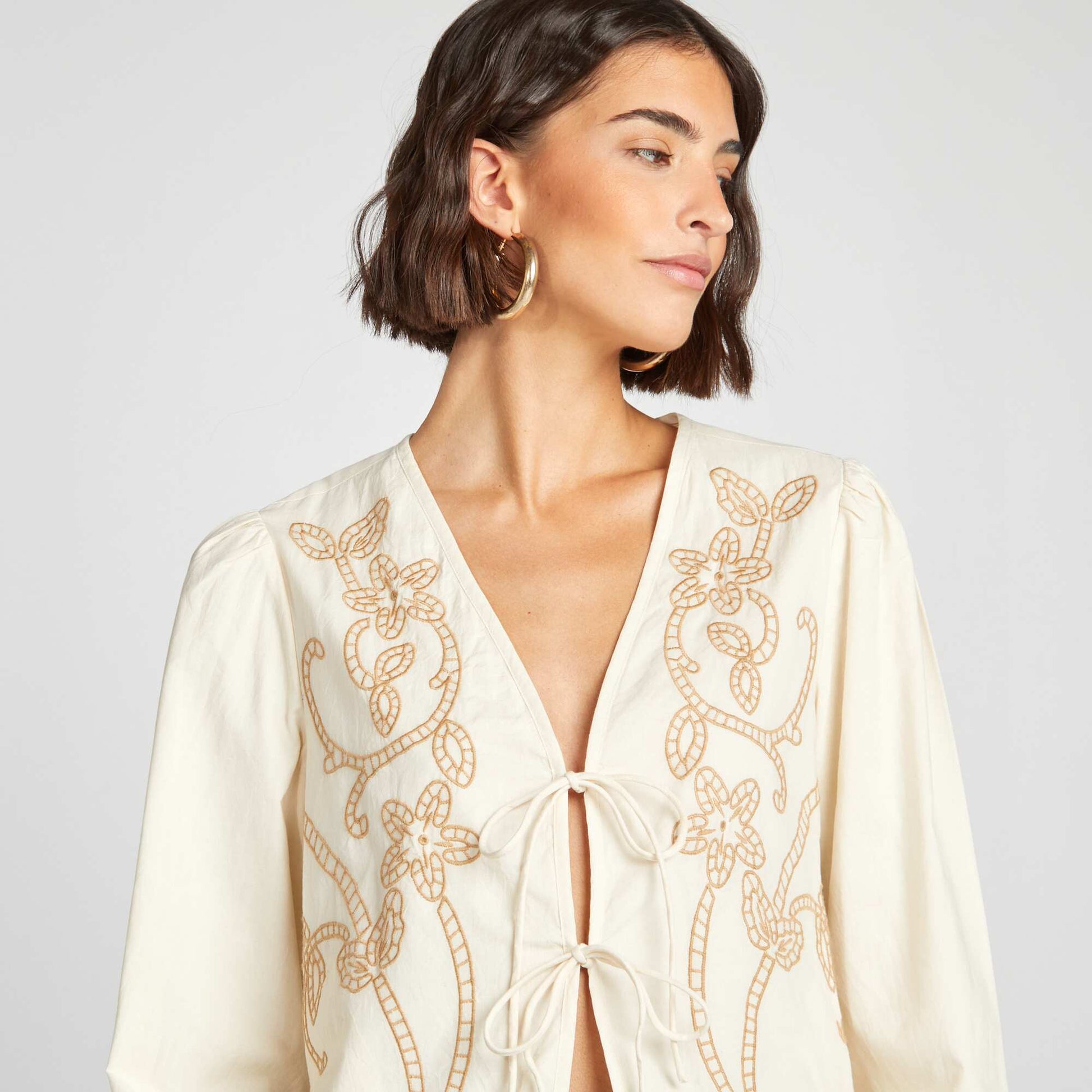Blouse kimono brodé BEIGE