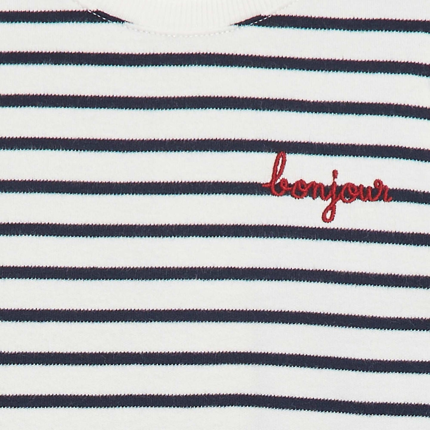 T-shirt manches longues avec 'bonjour' brodé sur la poitrine BLANC