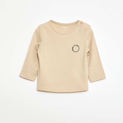 T-shirt imprimé à manches longues BEIGE