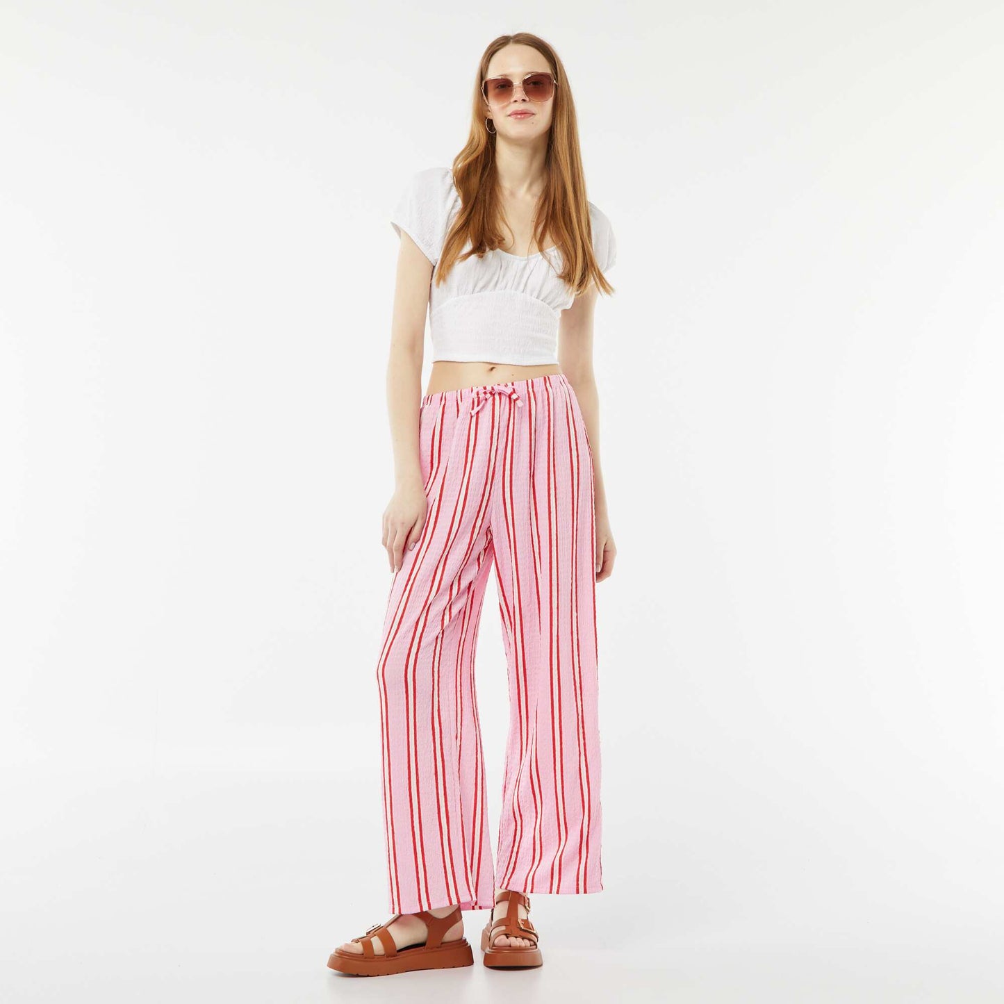 Pantalon large en maille gaufrée ROSE
