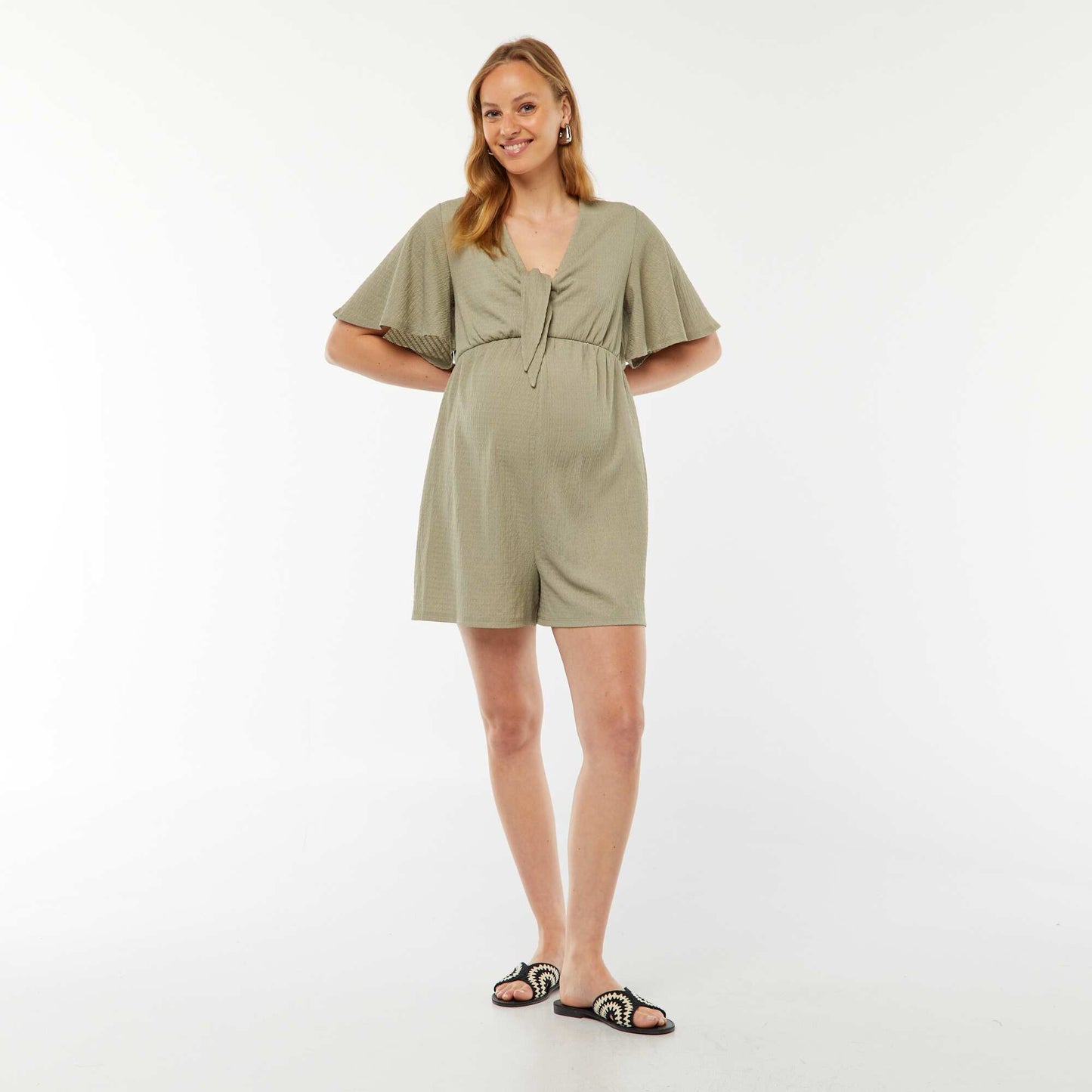 Combishort de maternité en maille gaufrée VERT