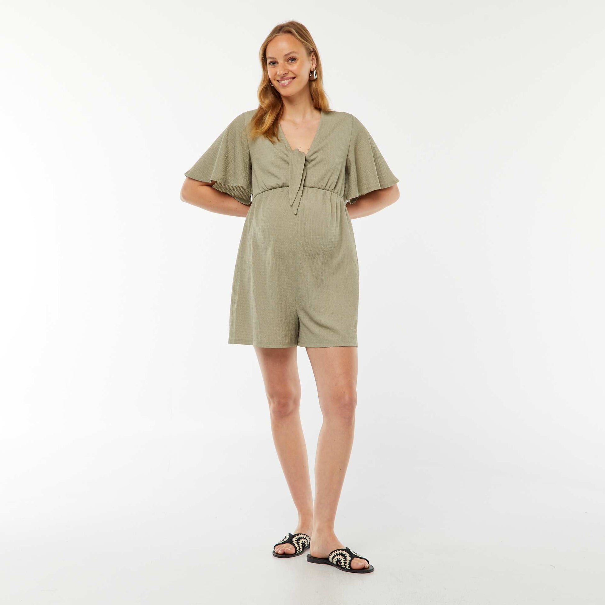 Combishort de maternité en maille gaufrée VERT