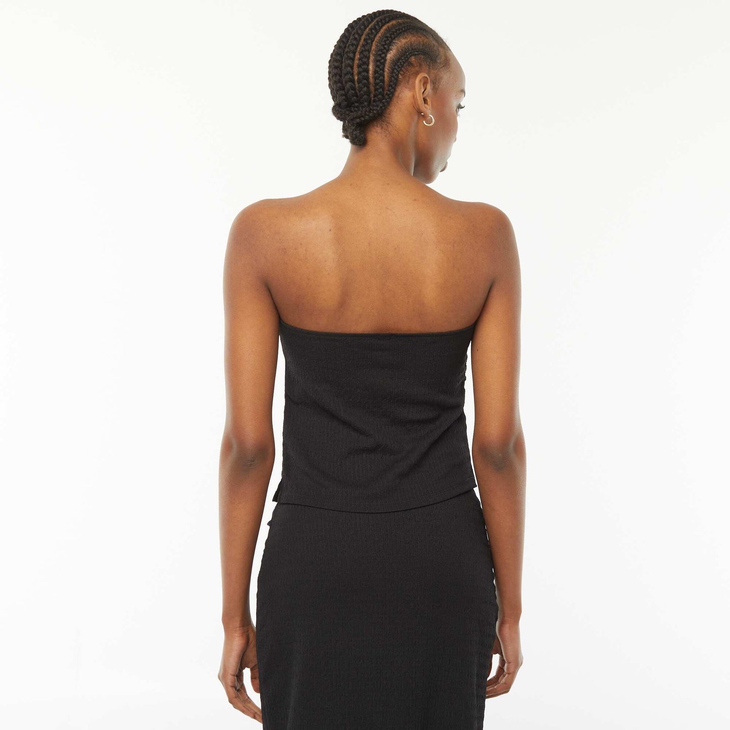 T-shirt bandeau uni en matière crêpée NOIR