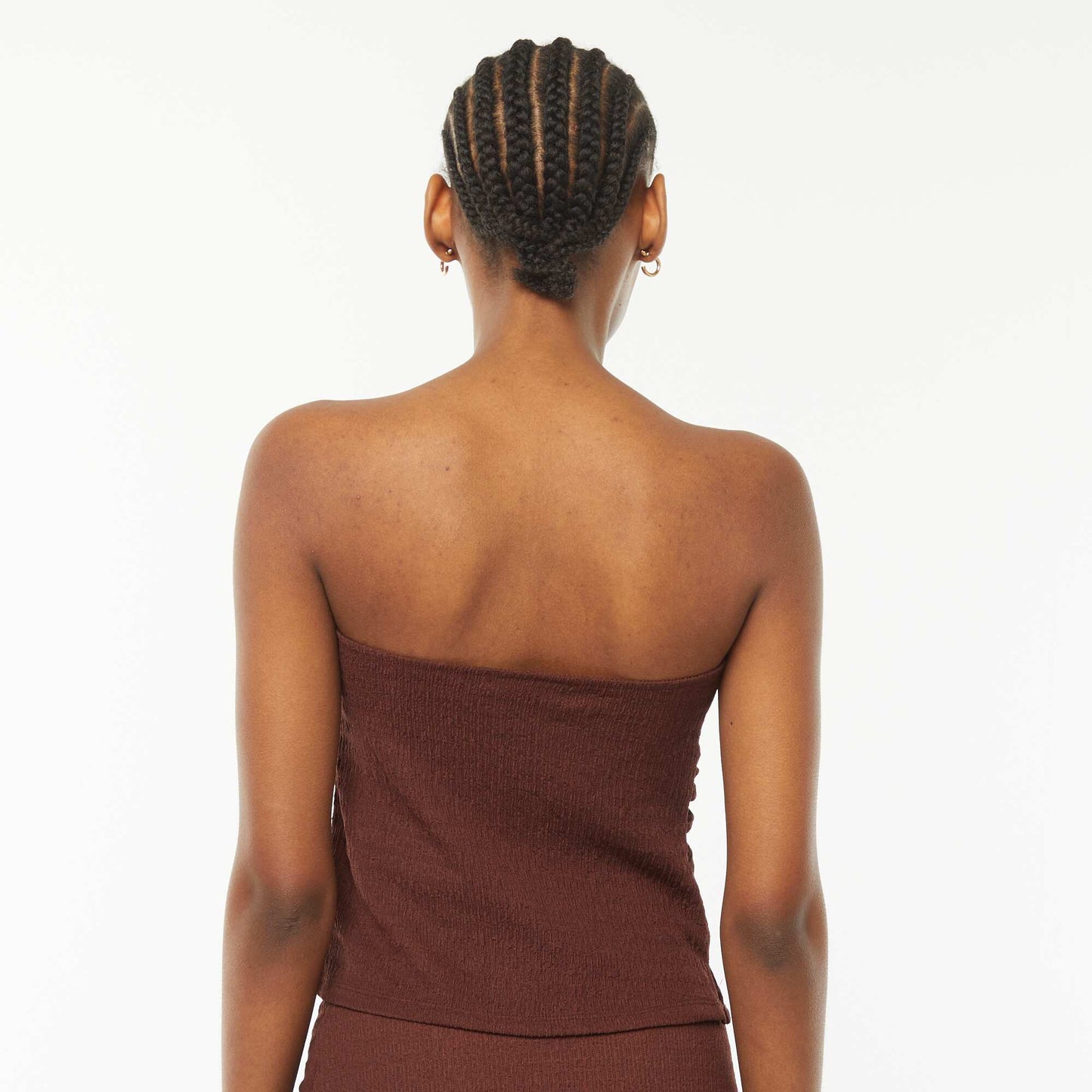 T-shirt bandeau uni en matière crêpée MARRON