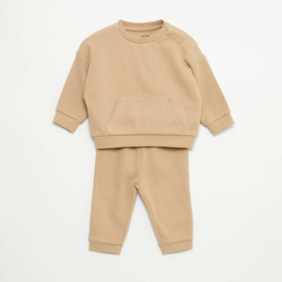 Ensemble sweat + pantalon en matière nid d'abeilles - 2 pièces BEIGE