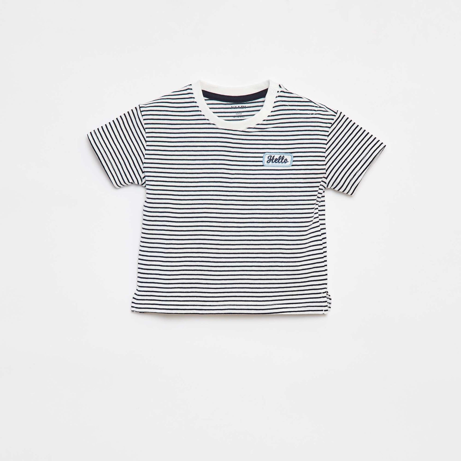 T-shirt rayé à manches courtes BLANC
