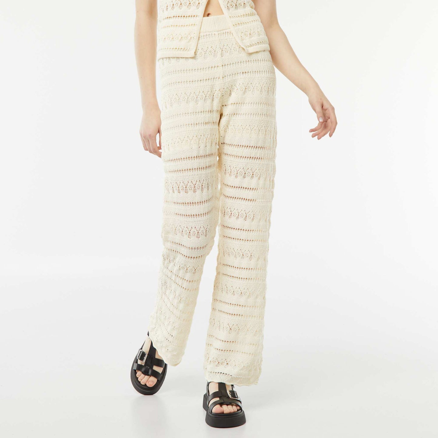 Pantalon large en crochet BEIGE