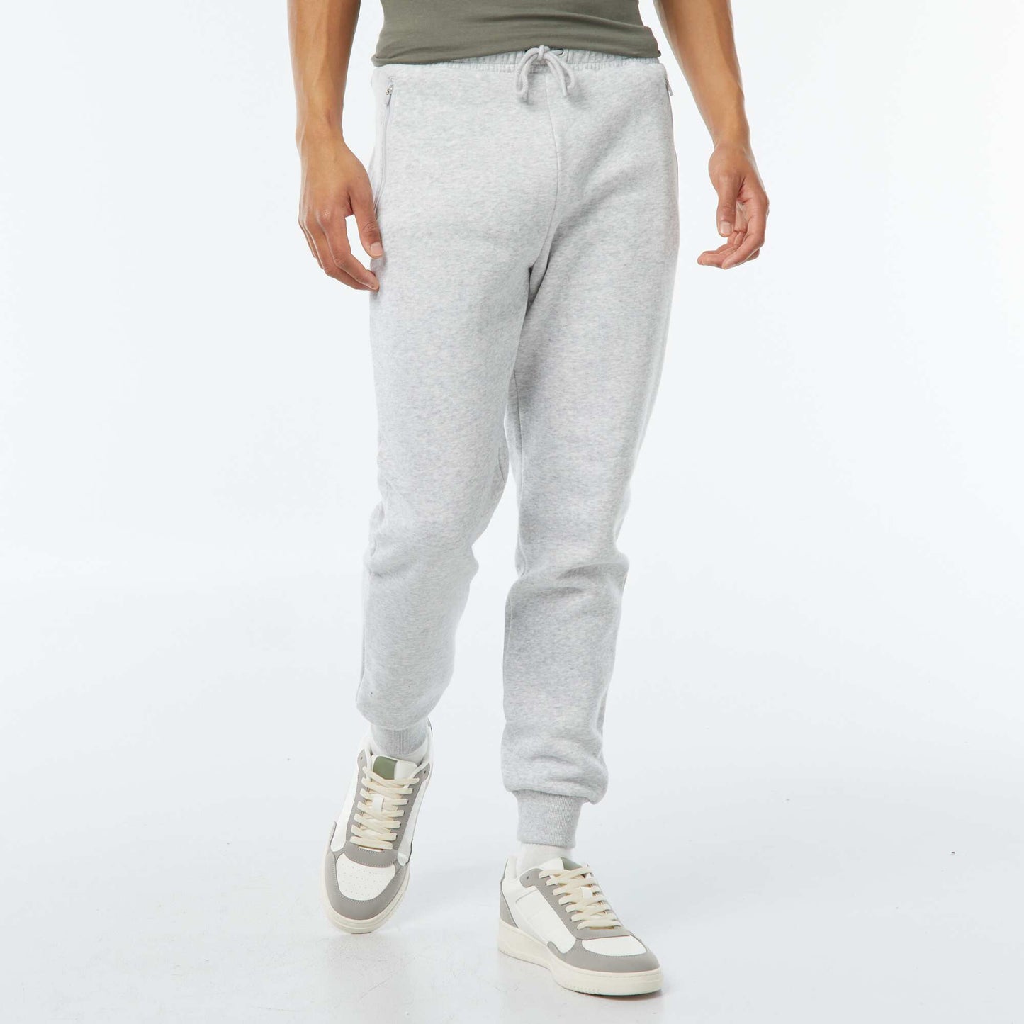 Jogging en molleton gratté avec 2 poches zippées GRIS CLAIR