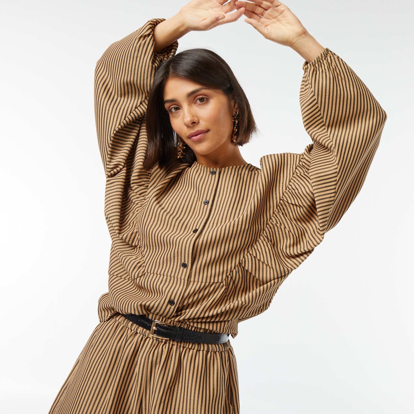 Chemisier oversize avec rayures MARRON