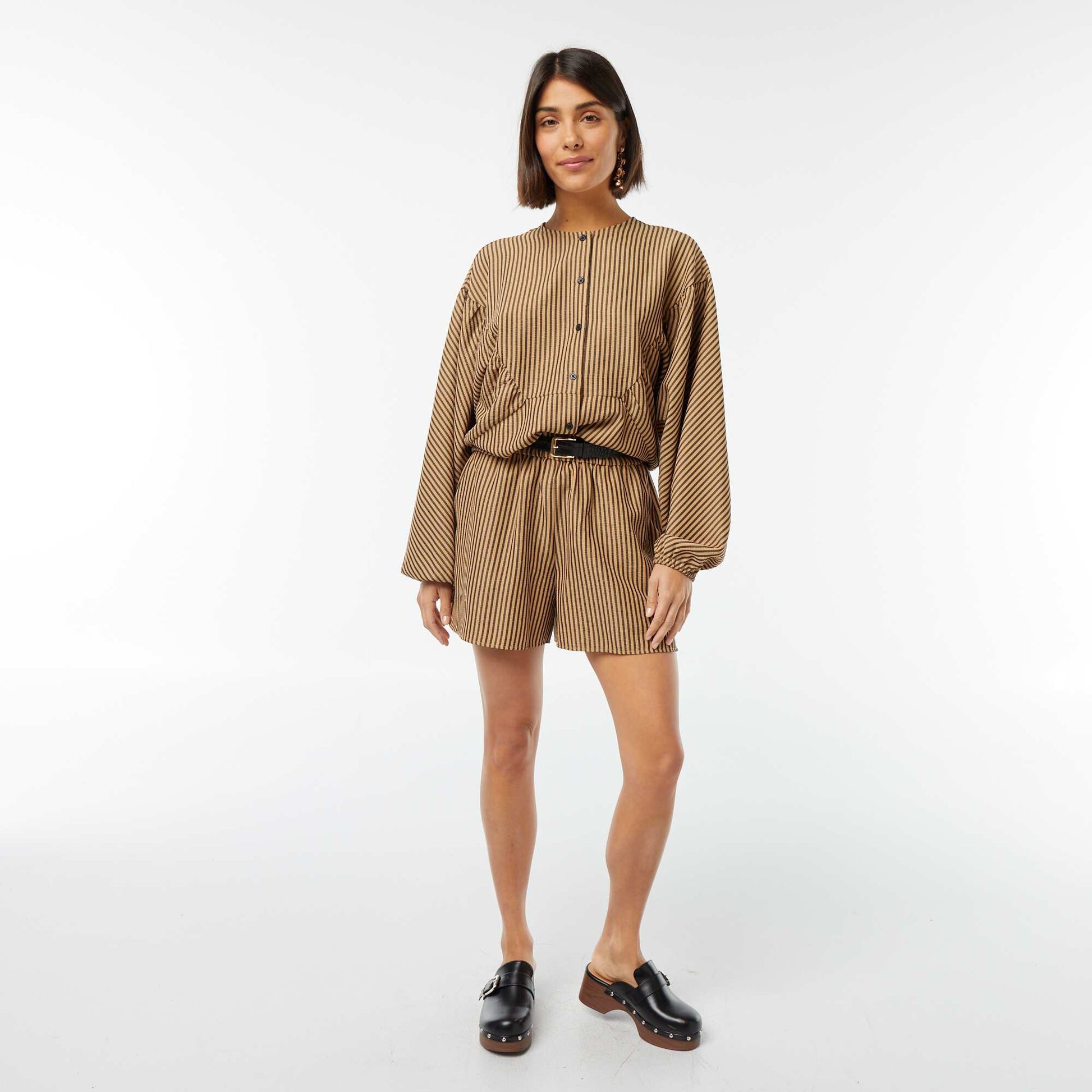 Chemisier oversize avec rayures MARRON