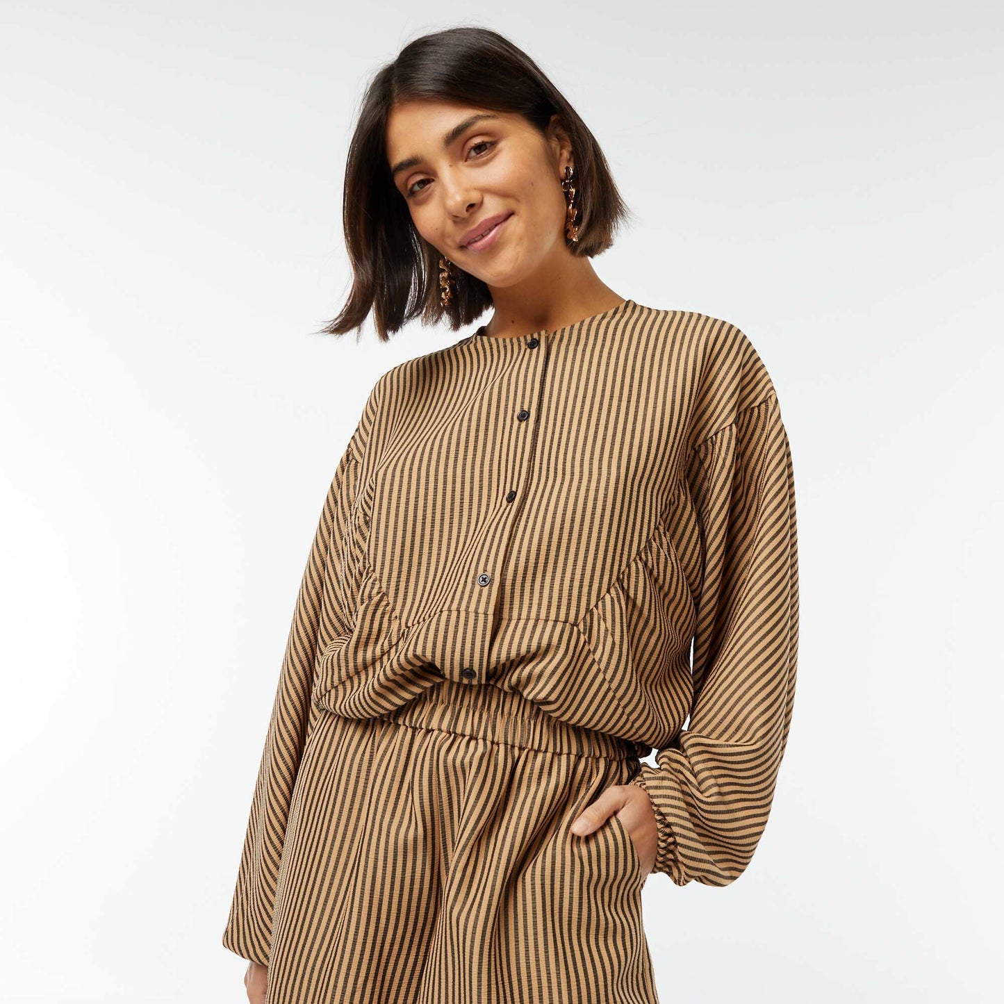 Chemisier oversize avec rayures MARRON