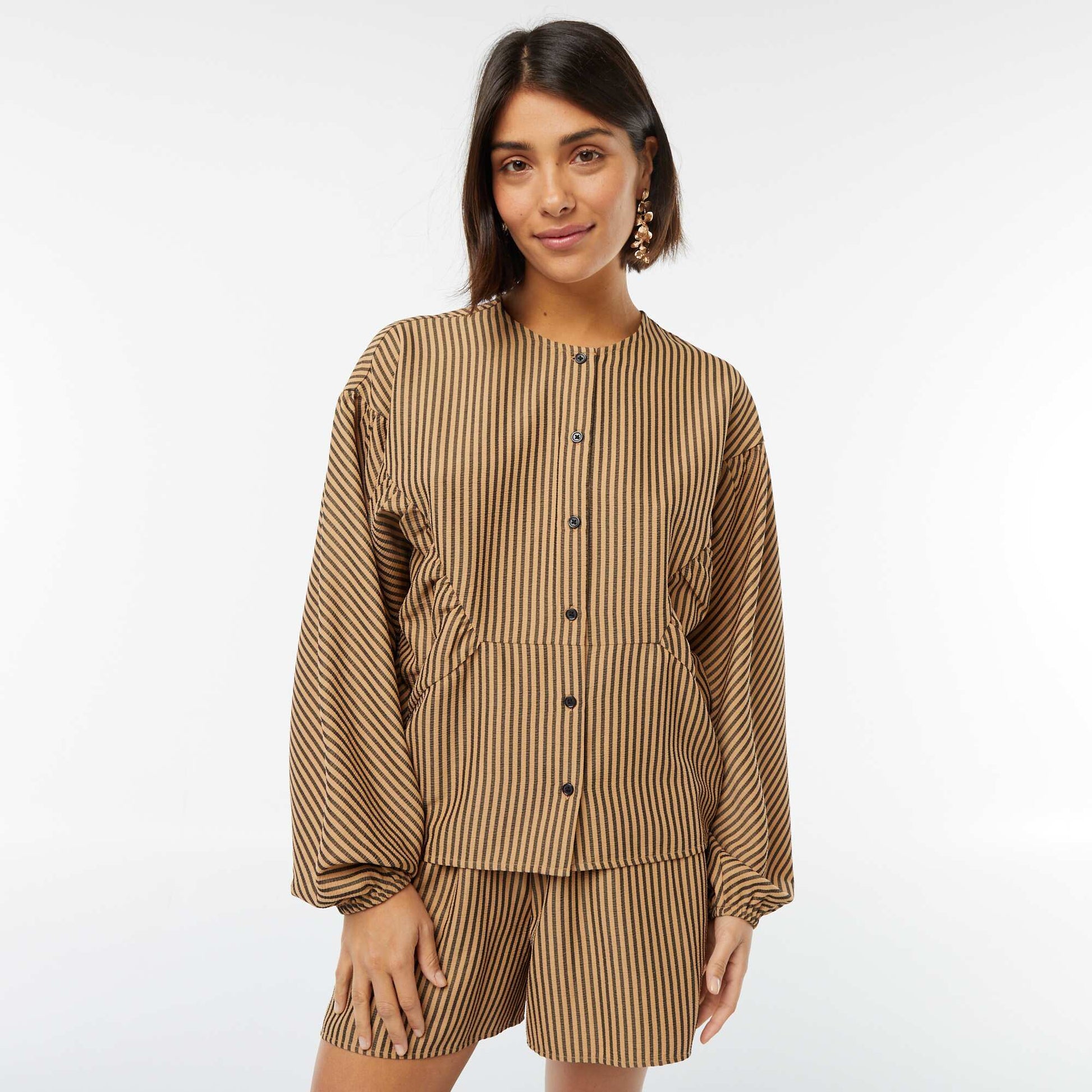 Chemisier oversize avec rayures MARRON