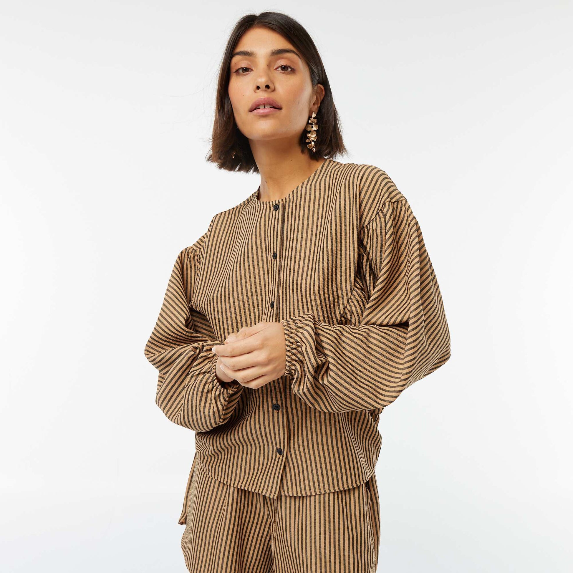 Chemisier oversize avec rayures MARRON