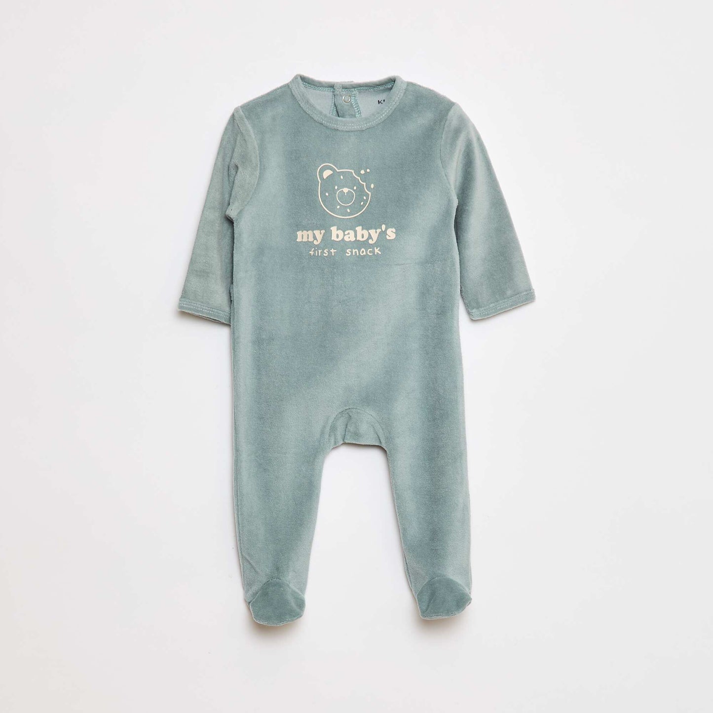 Pyjama en velours avec pieds et animation devant VERT