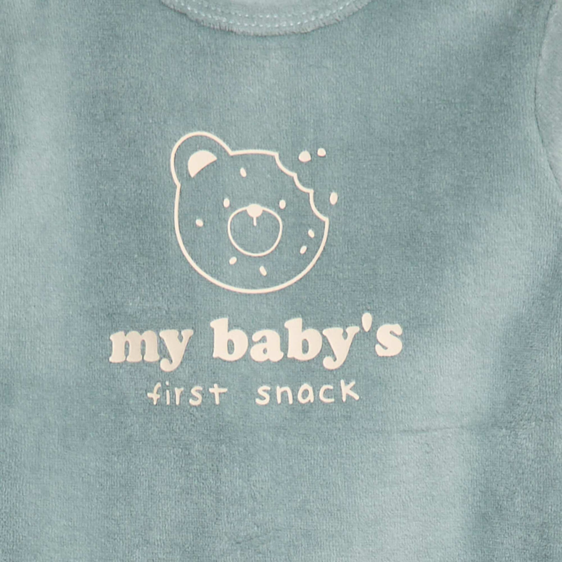 Pyjama en velours avec pieds et animation devant VERT