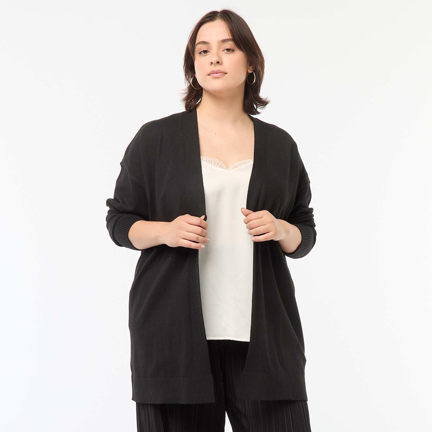 Gilet long ouvert fine jauge NOIR