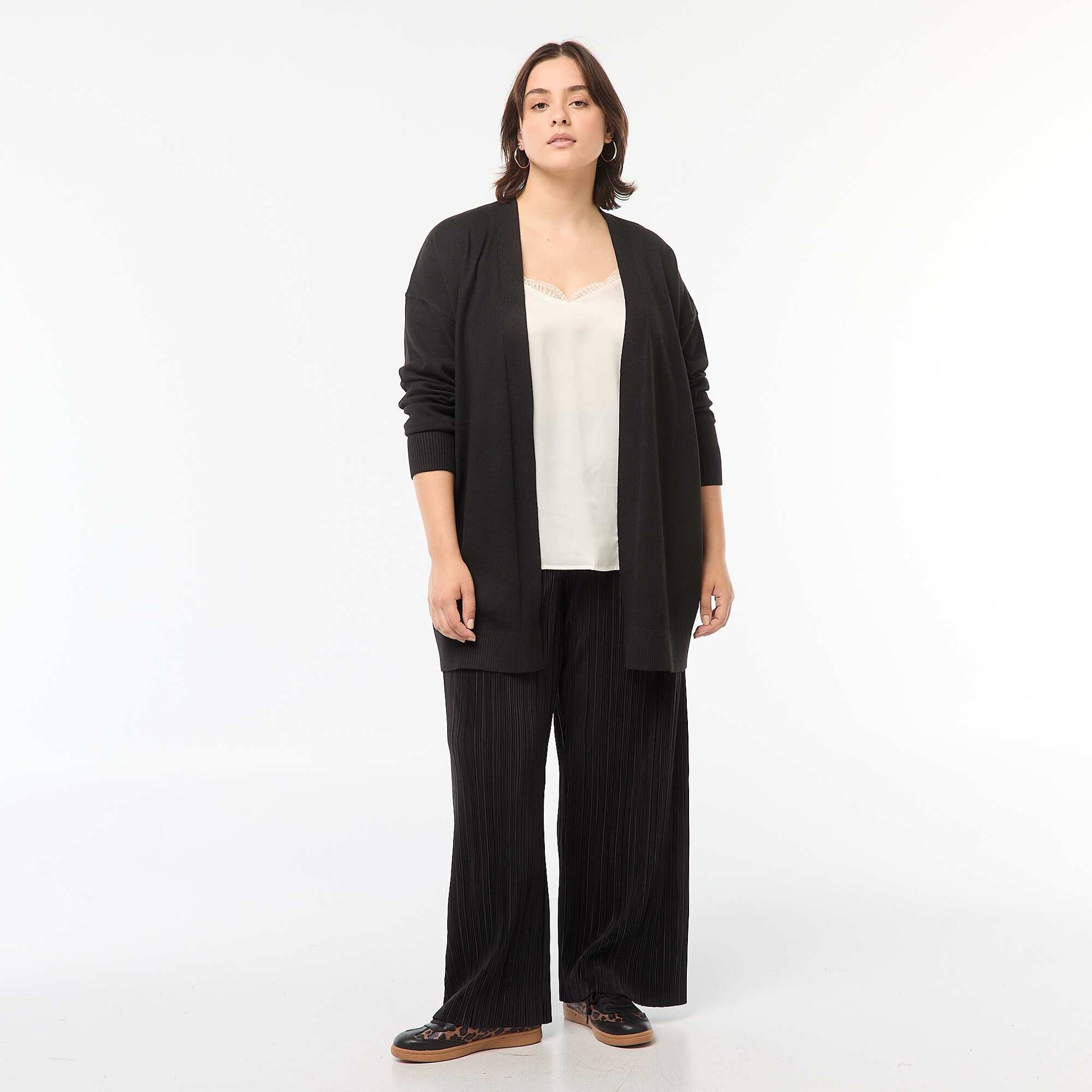 Gilet long ouvert fine jauge NOIR