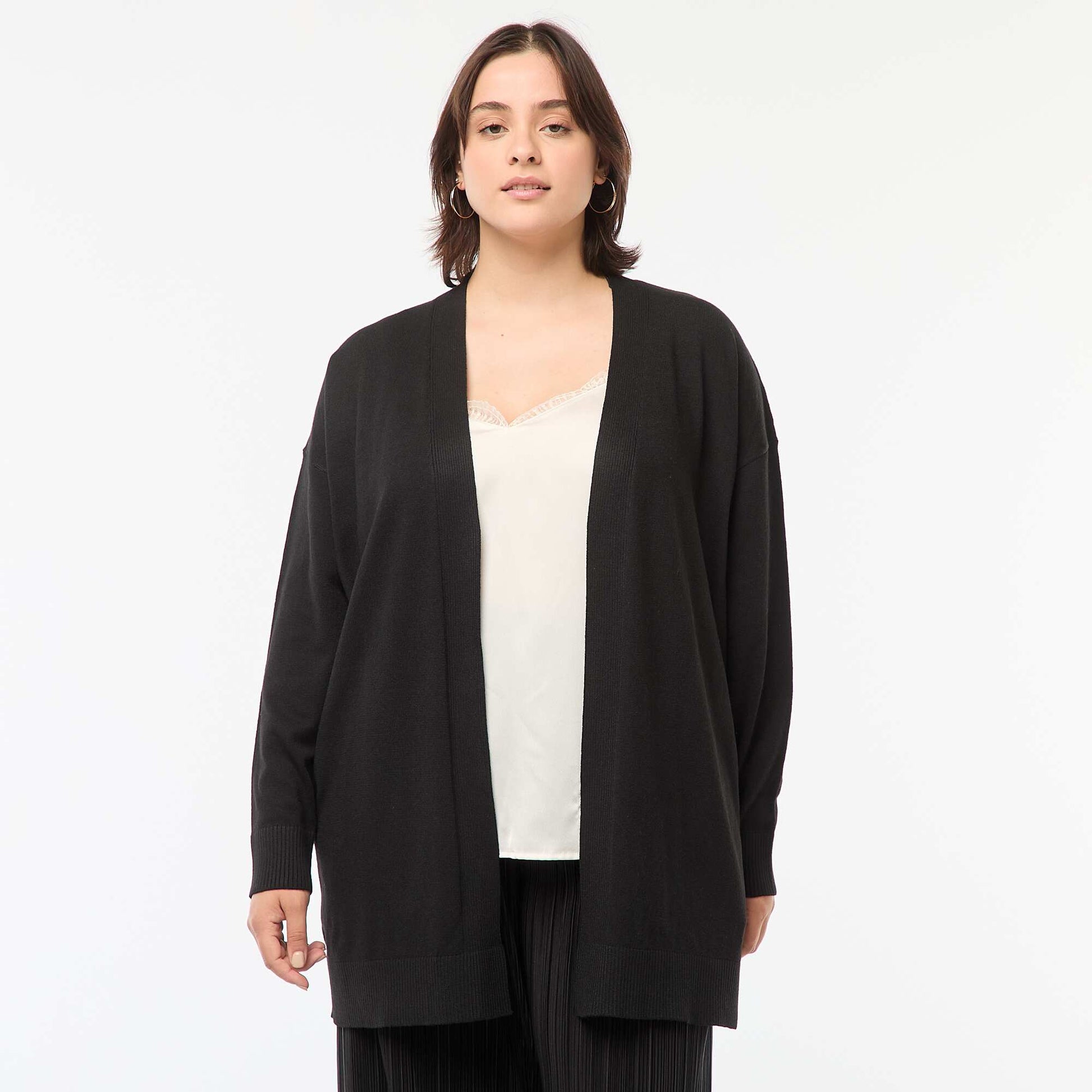 Gilet long ouvert fine jauge NOIR