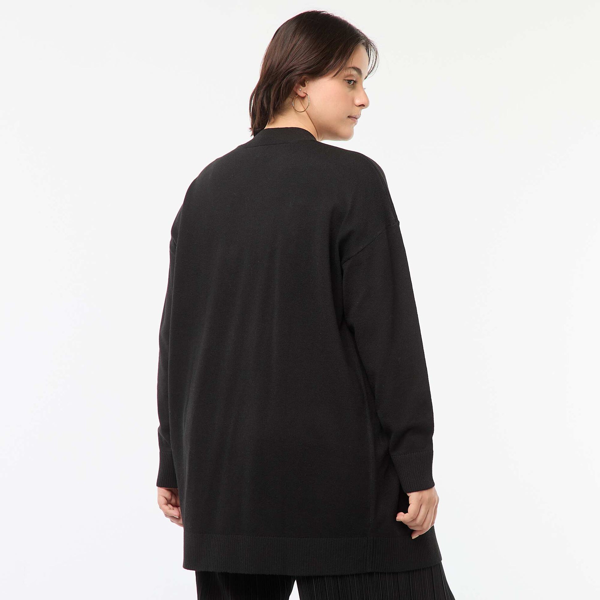 Gilet long ouvert fine jauge NOIR