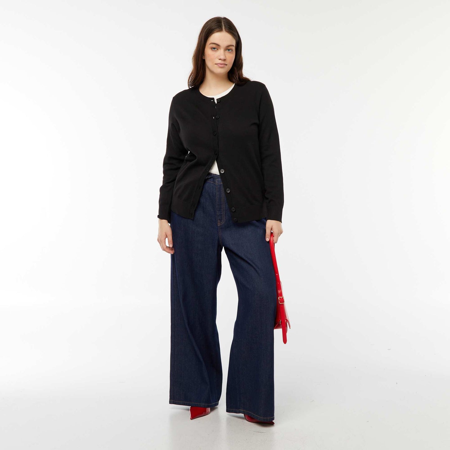 Gilet en maille fine jauge avec ouverture boutonnée NOIR