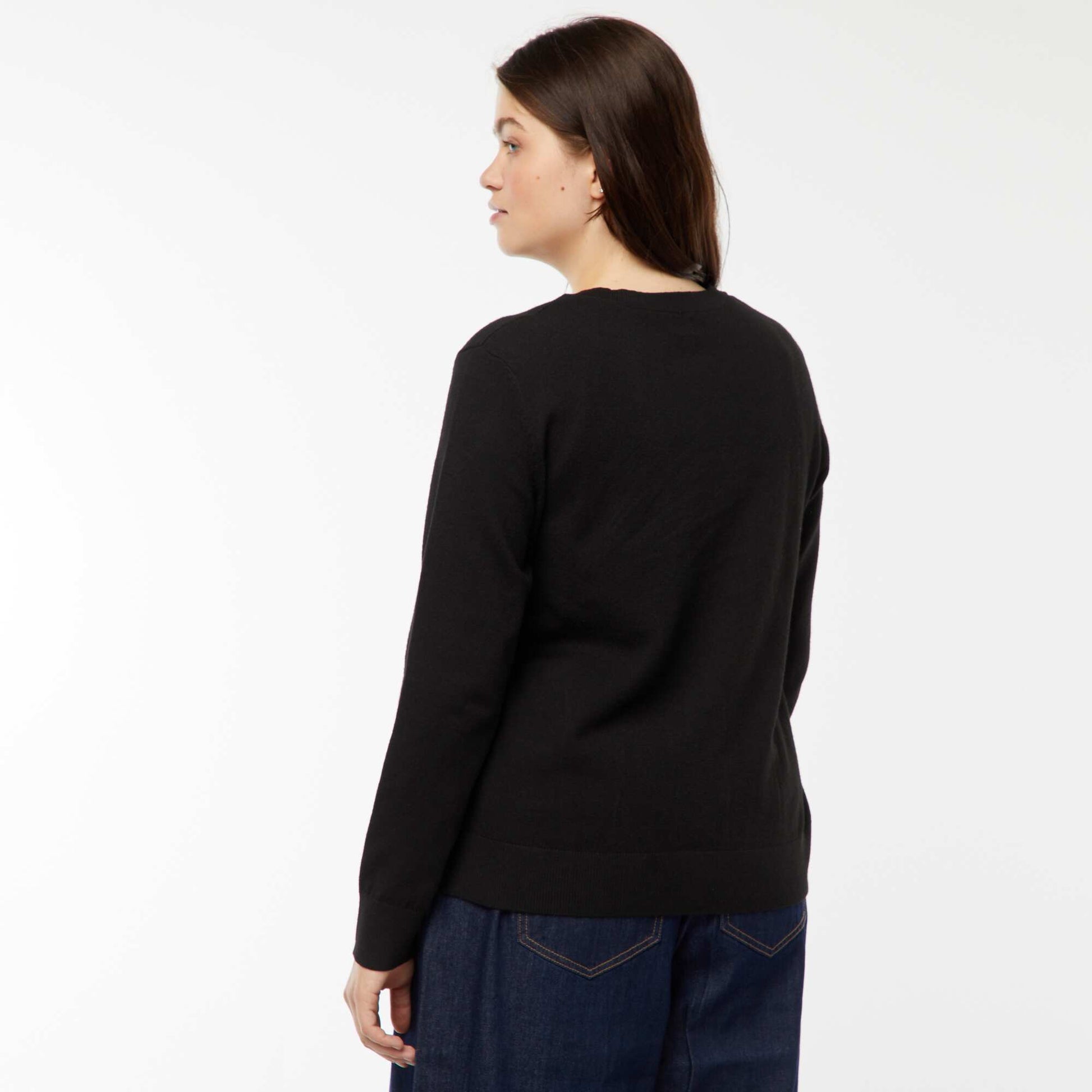 Gilet en maille fine jauge avec ouverture boutonnée NOIR