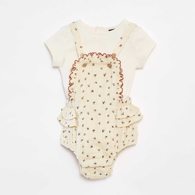 Ensemble barboteuse avec salopette + tee-shirt CRèME