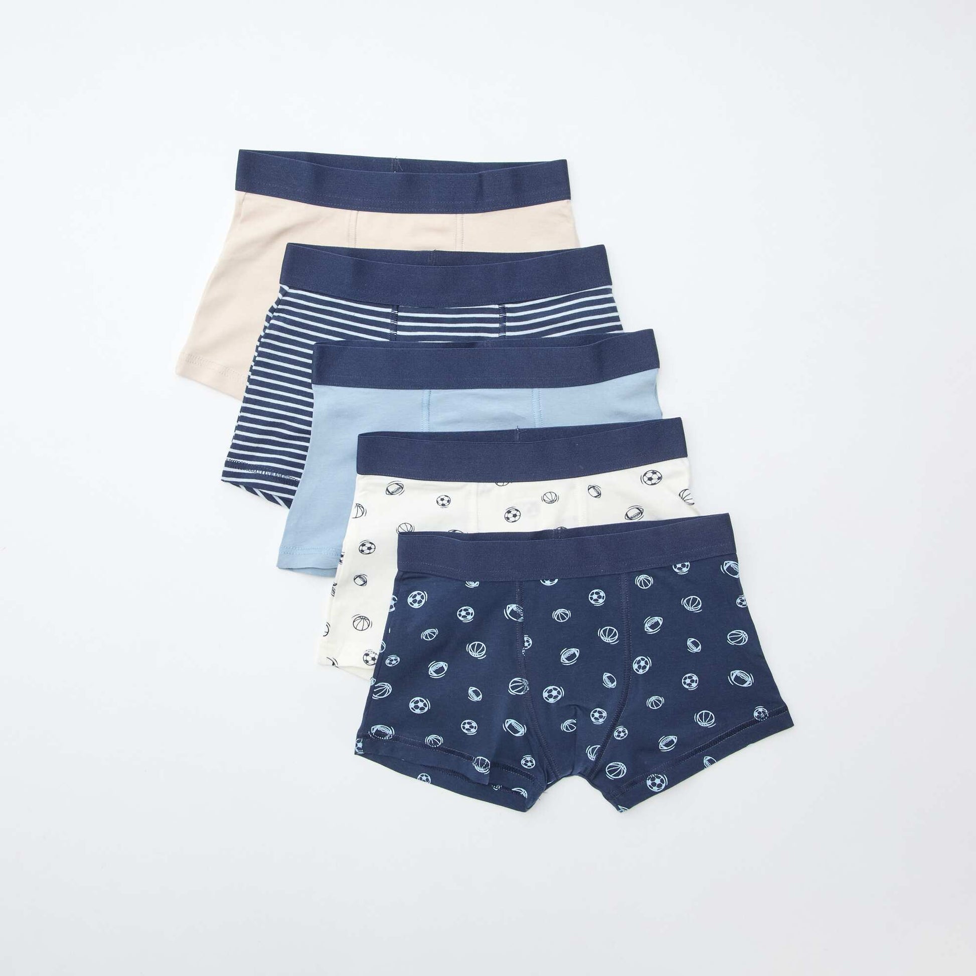 Lot 5 boxers unis unis et imprimés BLEU