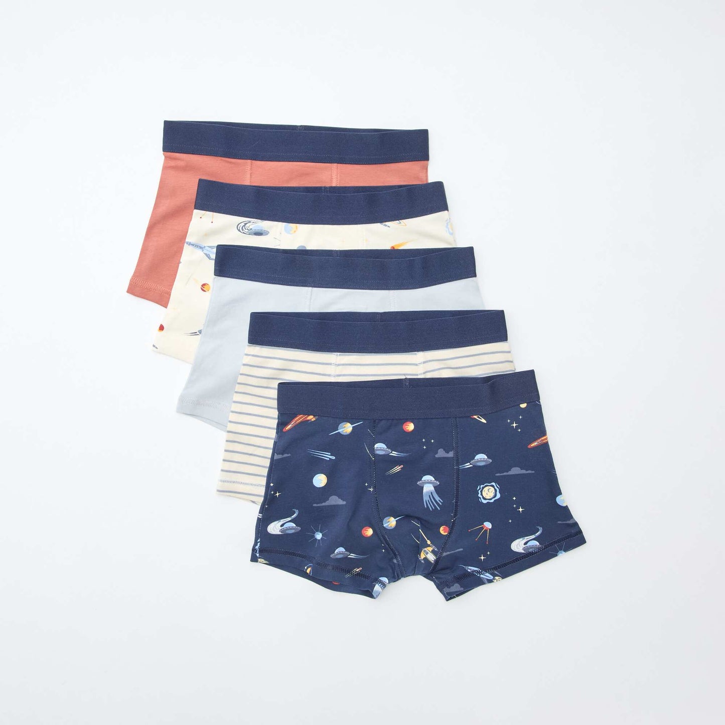 Lot 5 boxers unis unis et imprimés BLEU