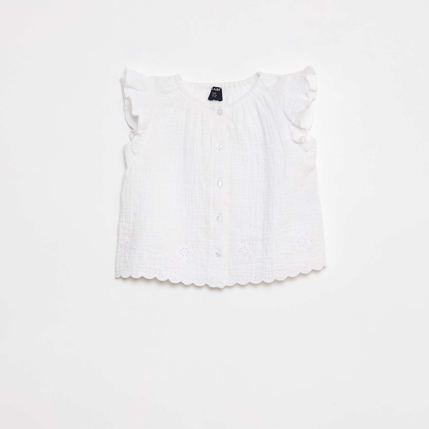 Blouse en gaze de coton avec manches courtes volantées BLANC