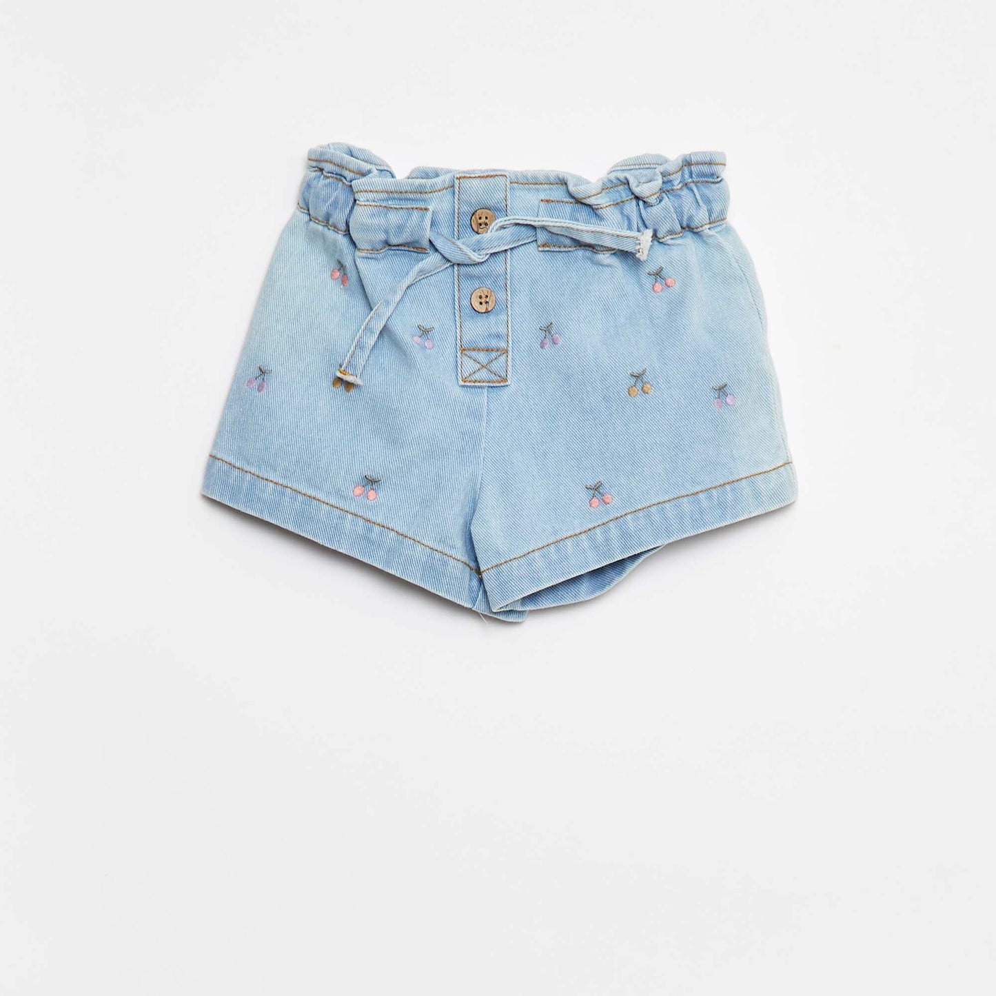 Short paperbag avec broderies et liens à nouer à la taille BLEU