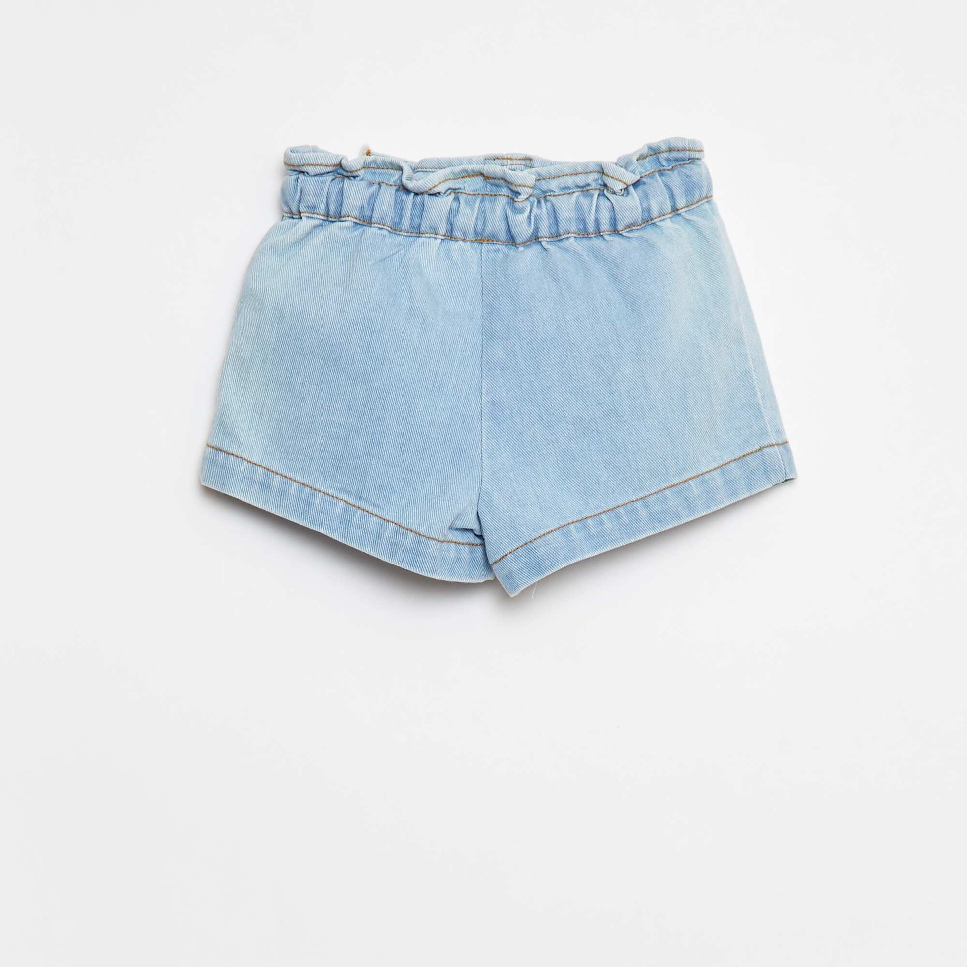 Short paperbag avec broderies et liens à nouer à la taille BLEU