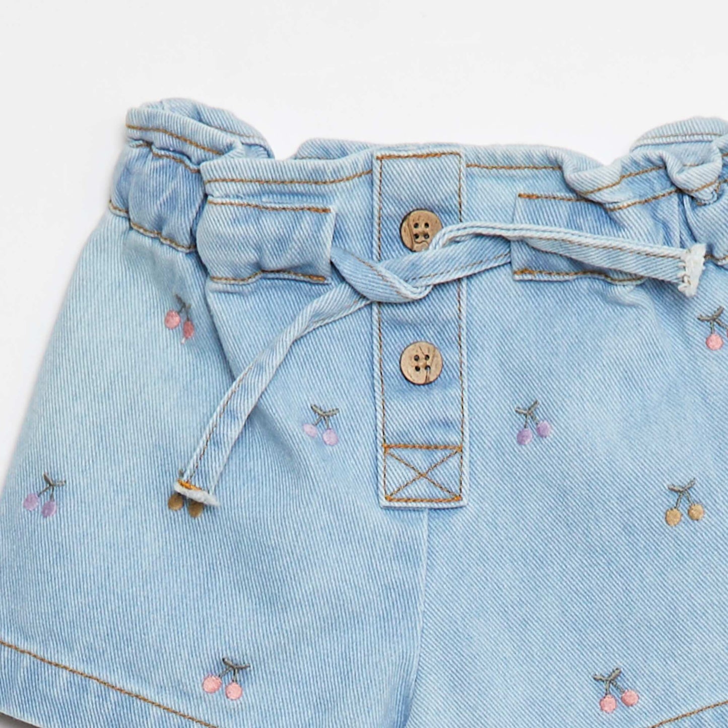 Short paperbag avec broderies et liens à nouer à la taille BLEU