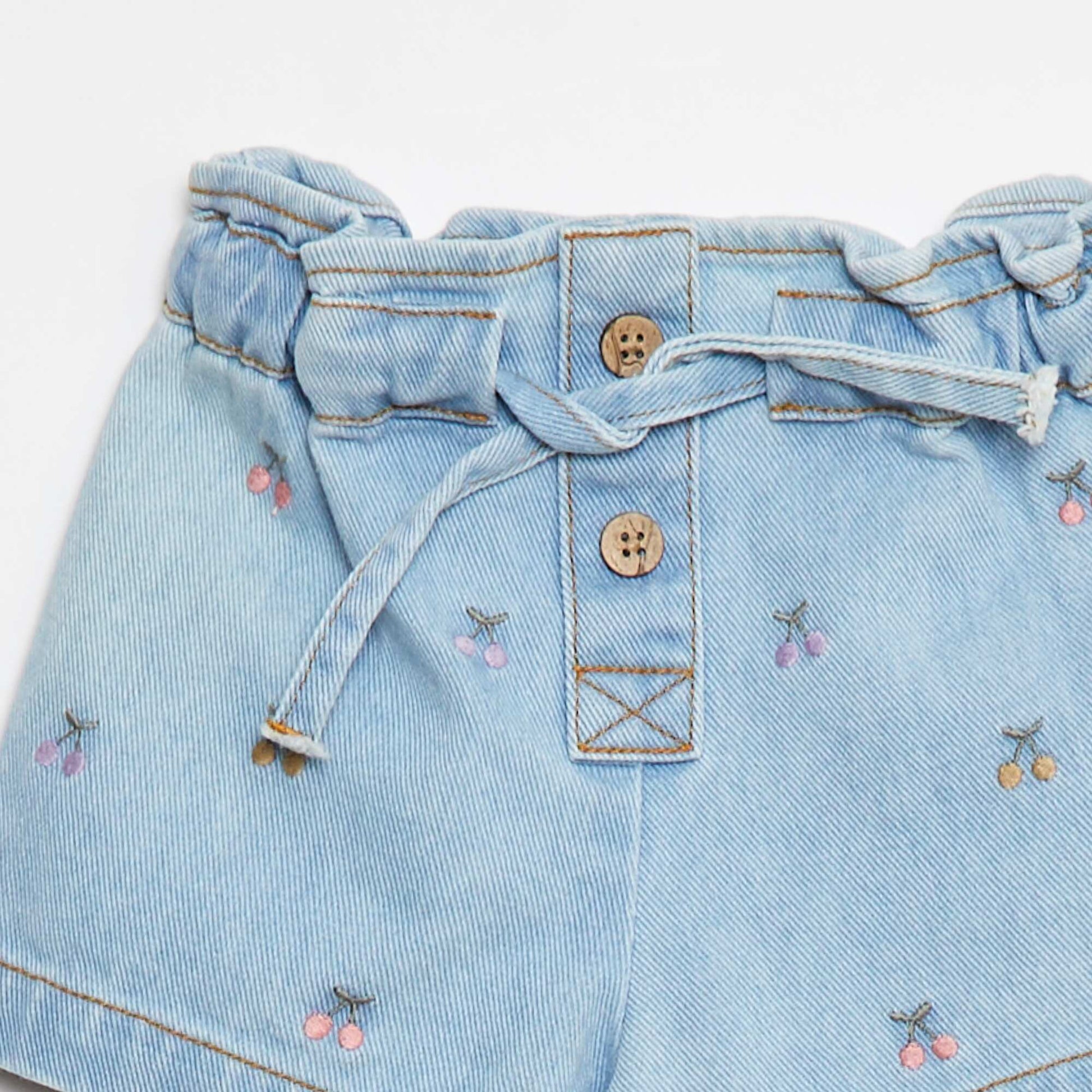 Short paperbag avec broderies et liens à nouer à la taille BLEU