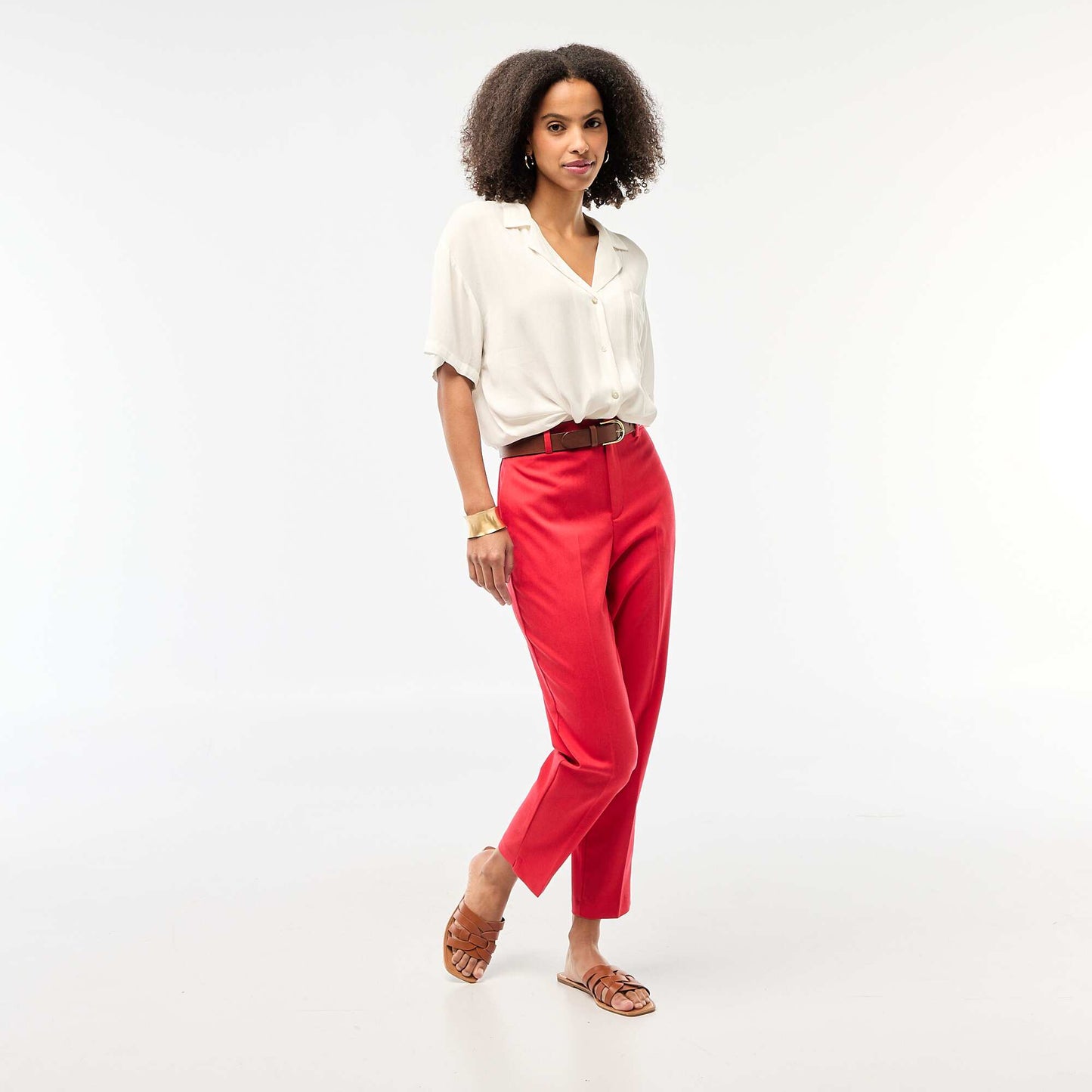 Pantalon cigarette uni avec 2 poches ROUGE
