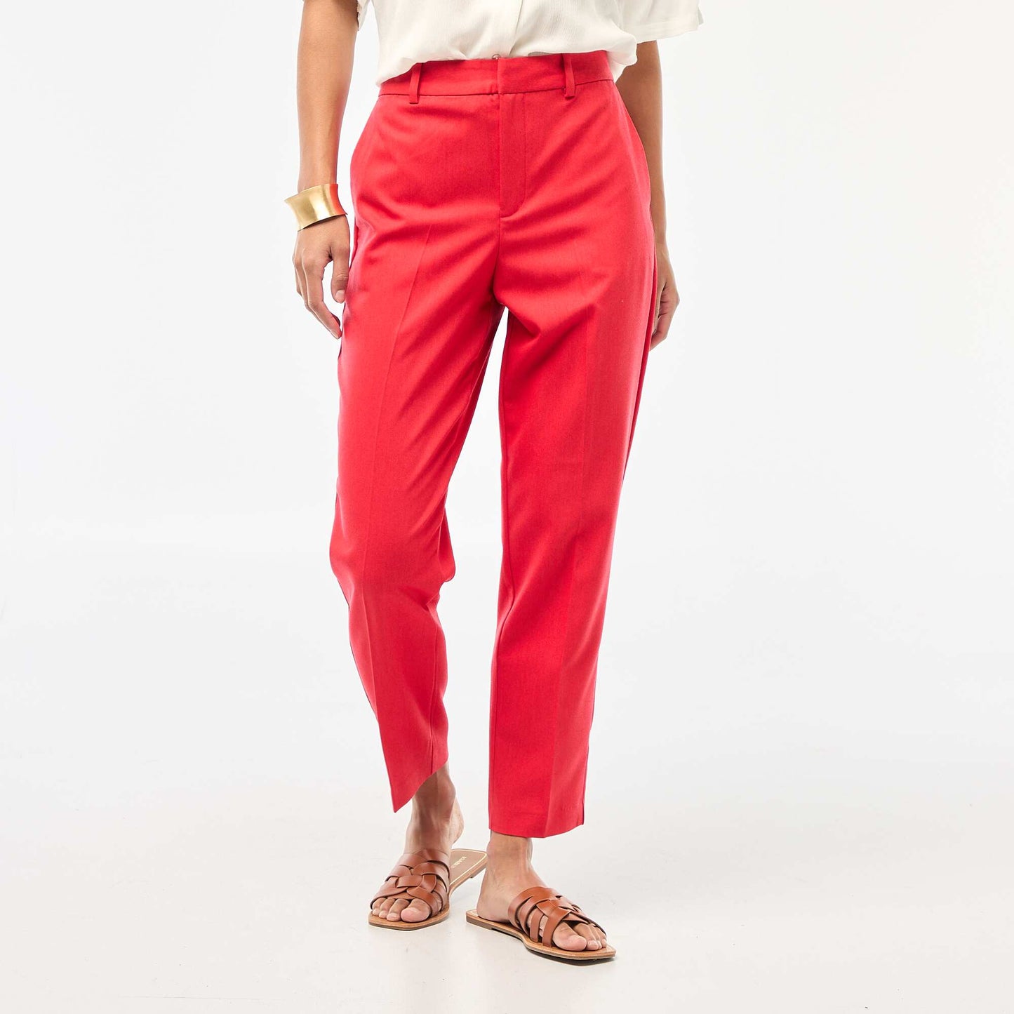 Pantalon cigarette uni avec 2 poches ROUGE