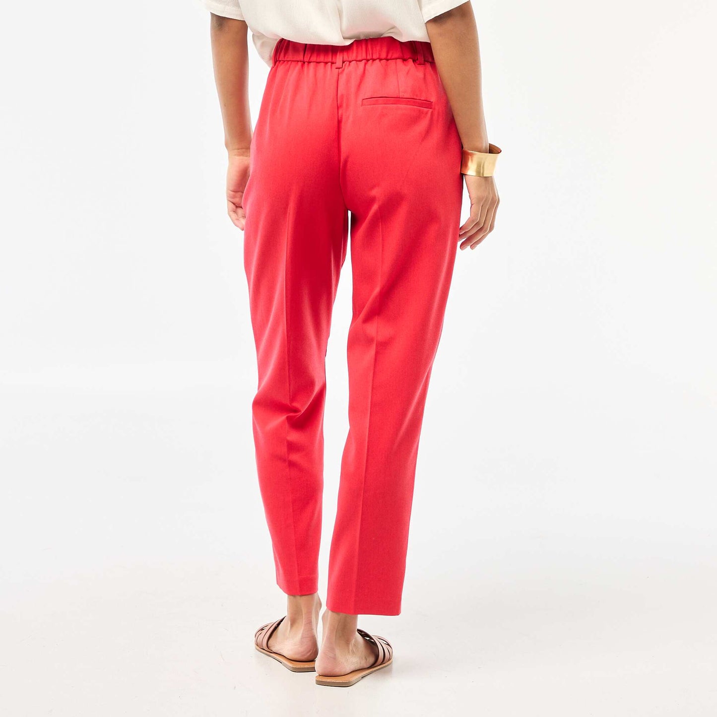 Pantalon cigarette uni avec 2 poches ROUGE