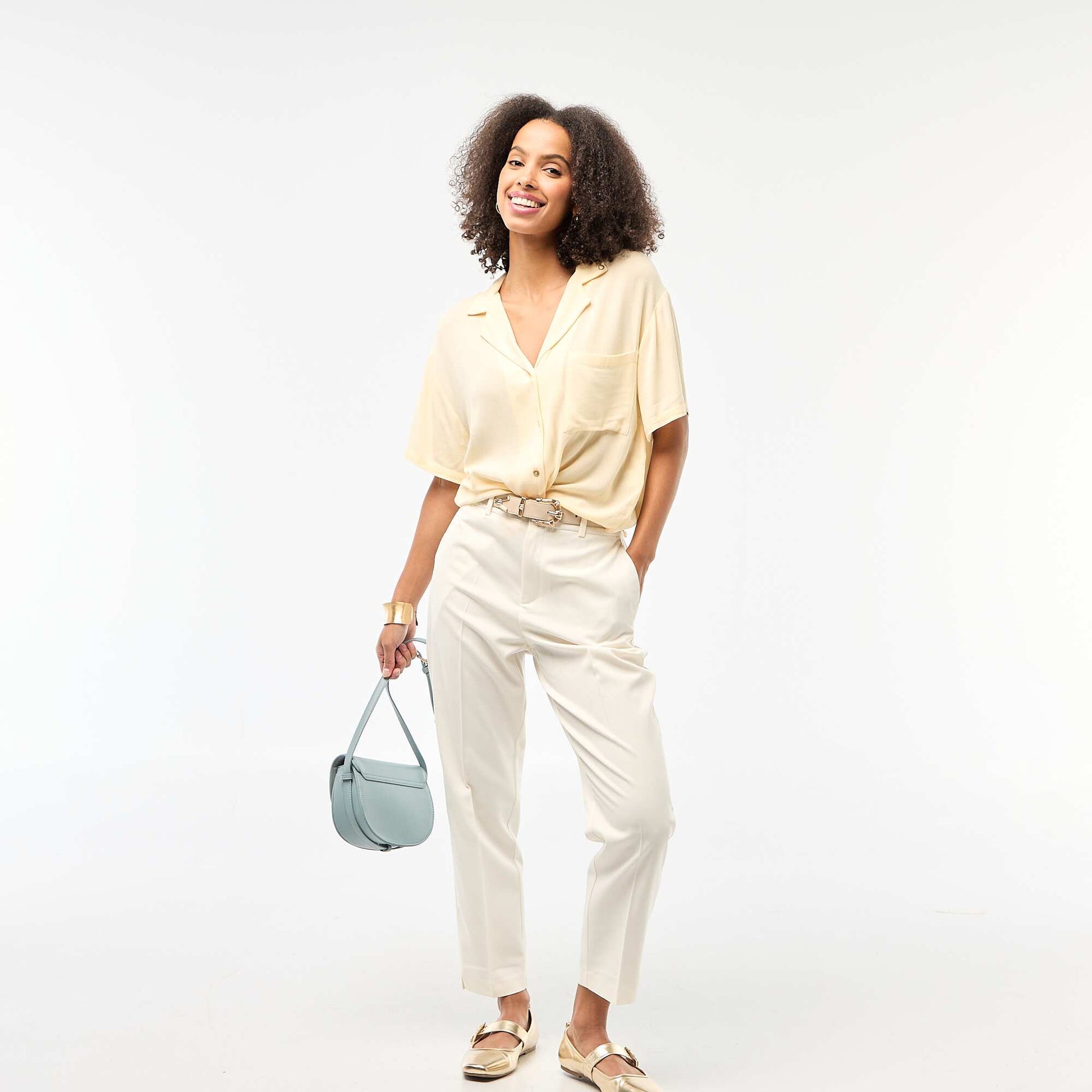 Pantalon cigarette uni avec 2 poches BLANC