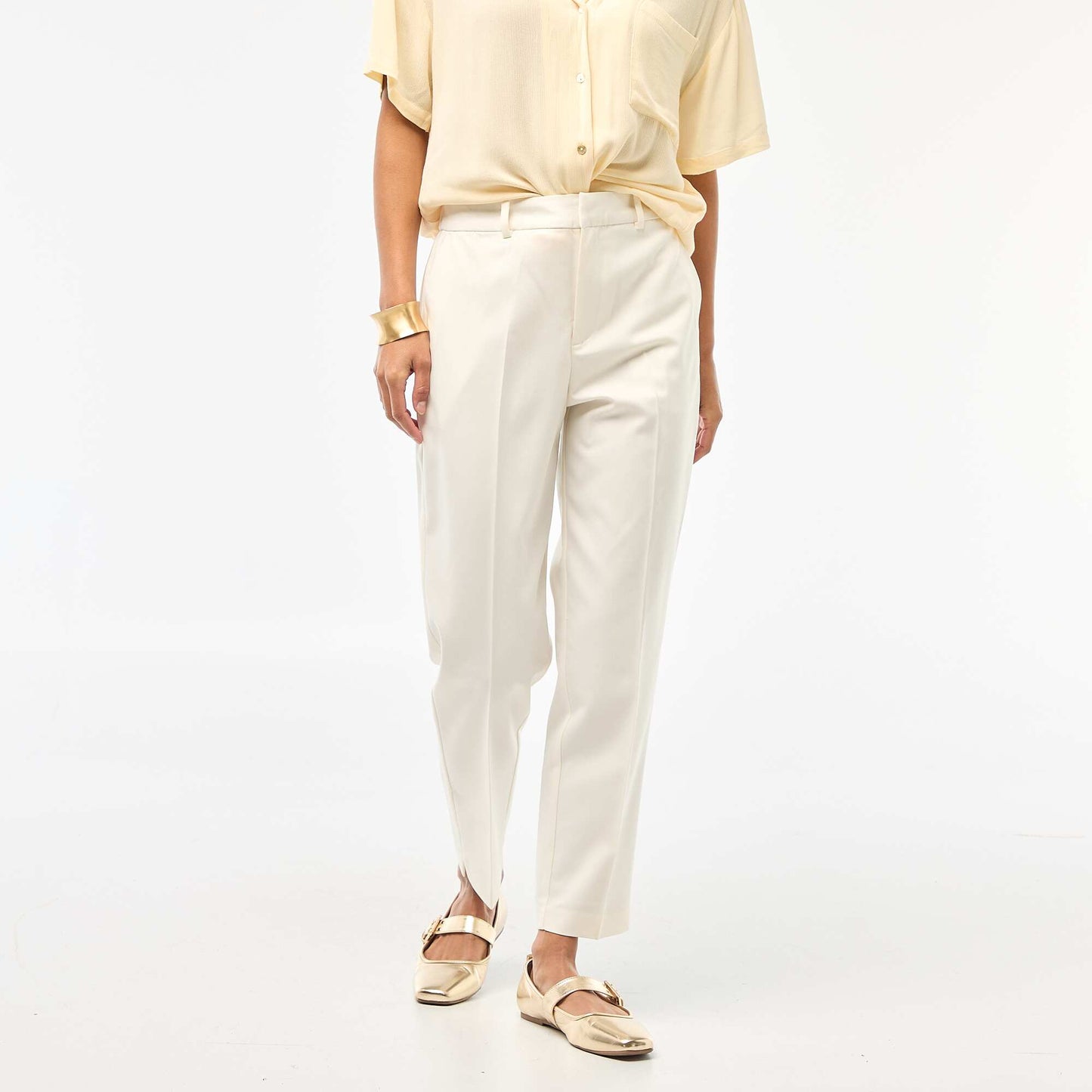 Pantalon cigarette uni avec 2 poches BLANC