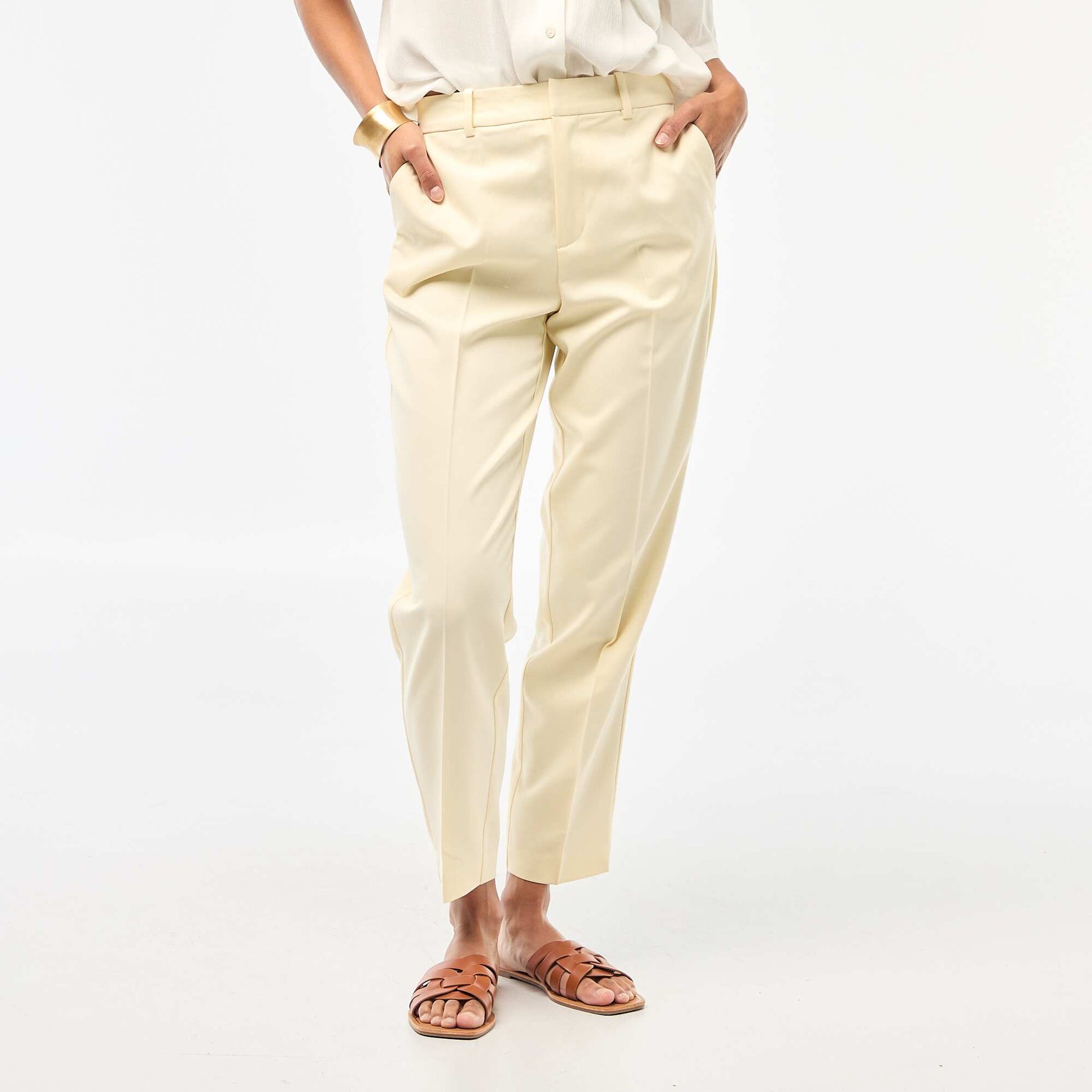 Pantalon cigarette uni avec 2 poches JAUNE
