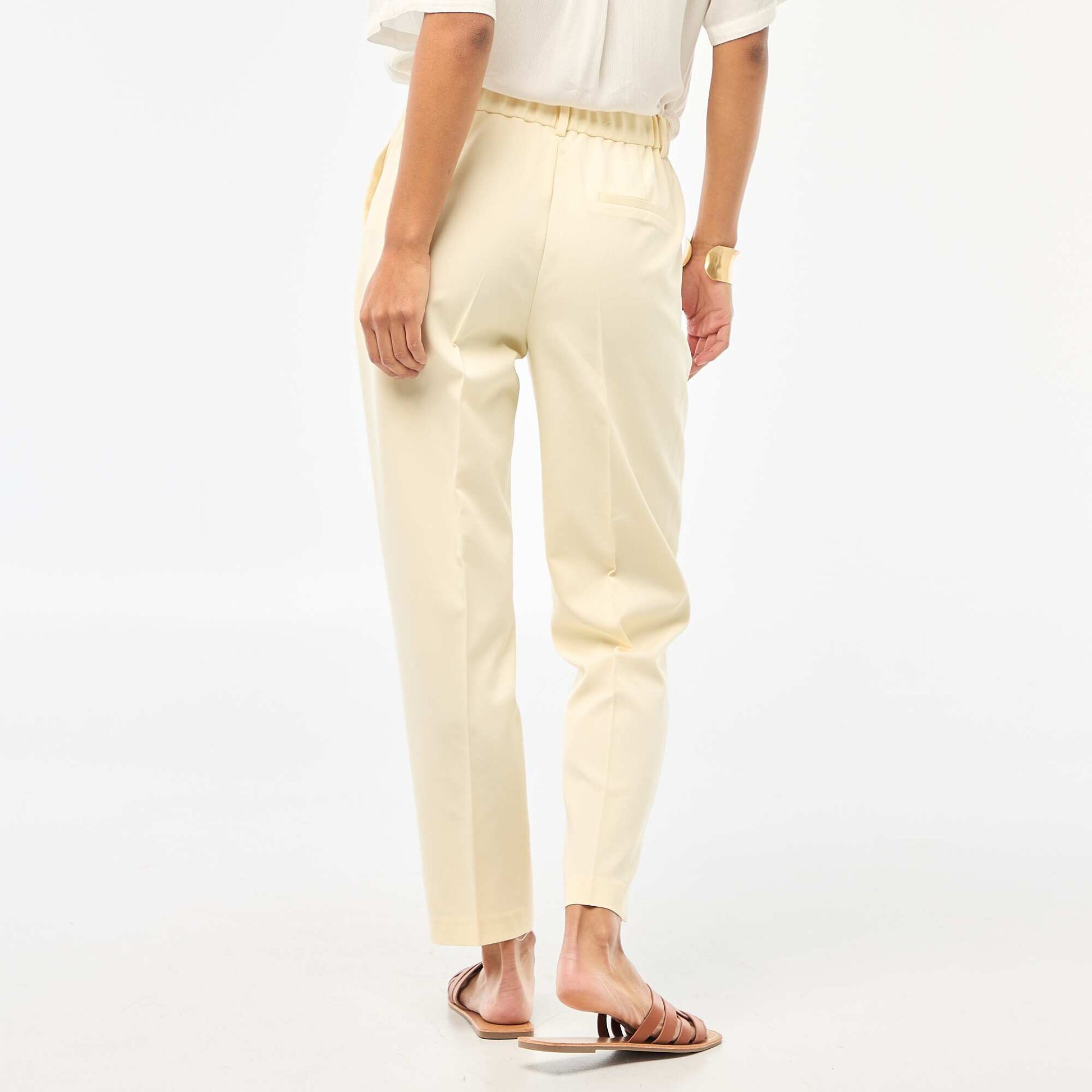 Pantalon cigarette uni avec 2 poches JAUNE