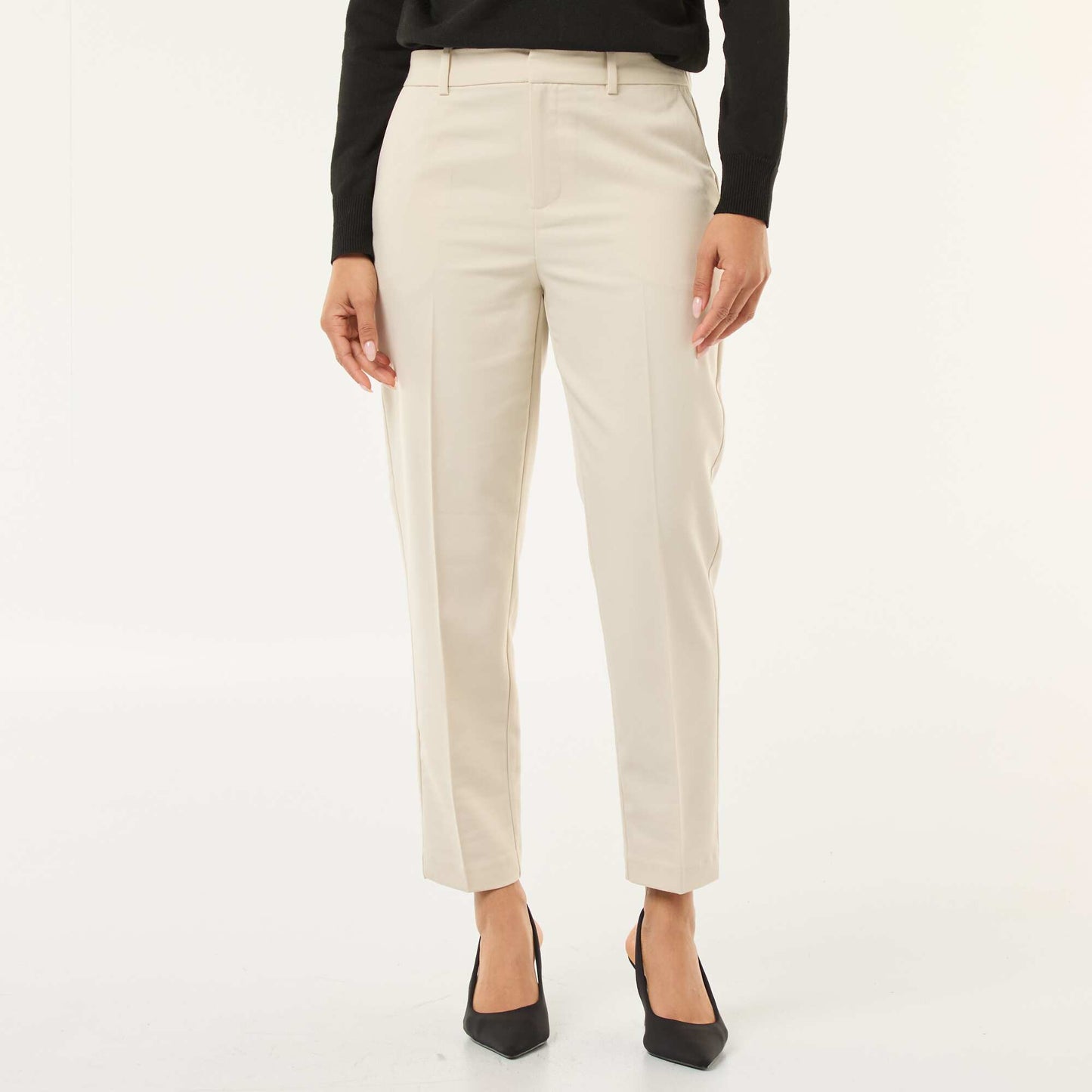 Pantalon cigarette uni avec 2 poches BEIGE