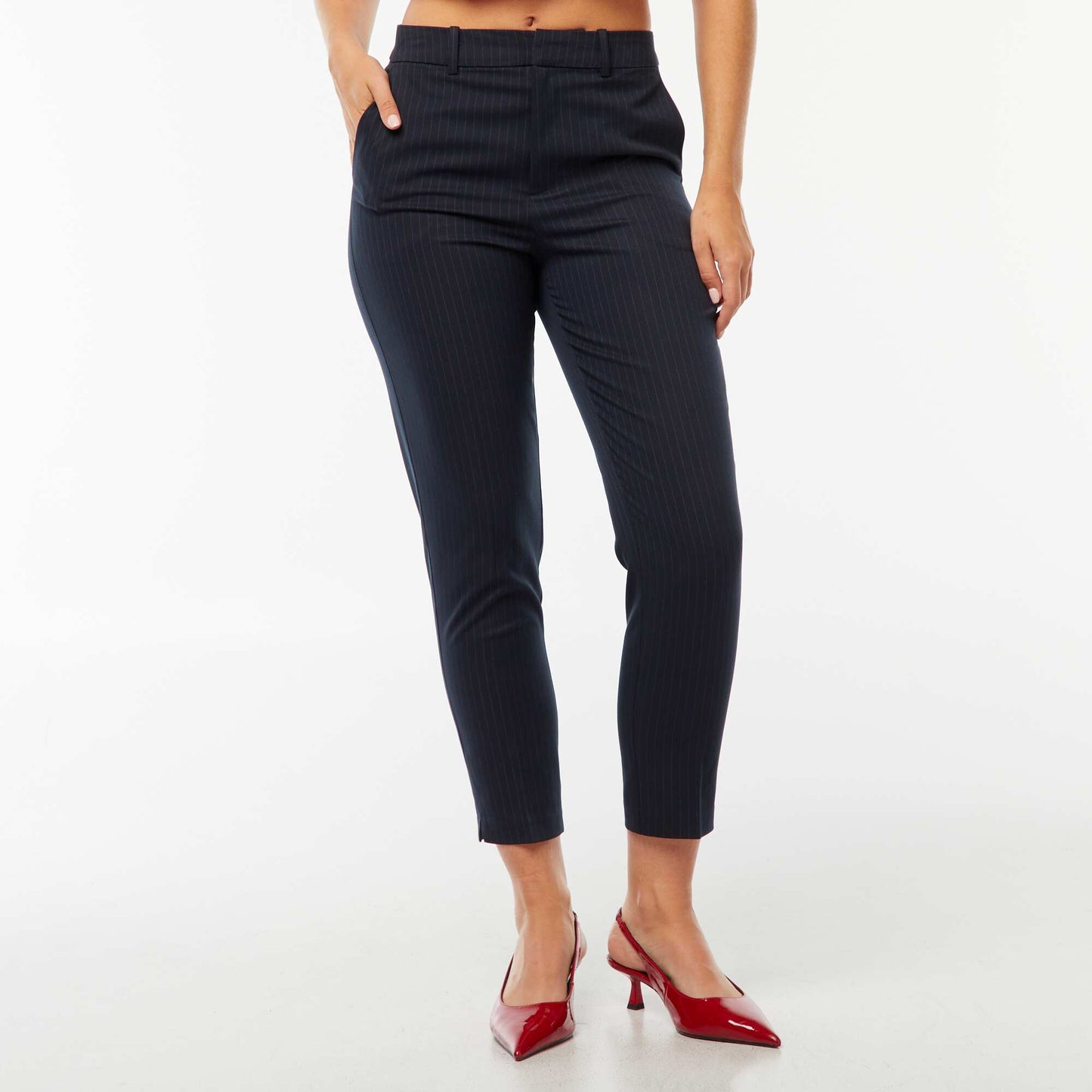 Pantalon cigarette uni avec 2 poches BLEU RAYé