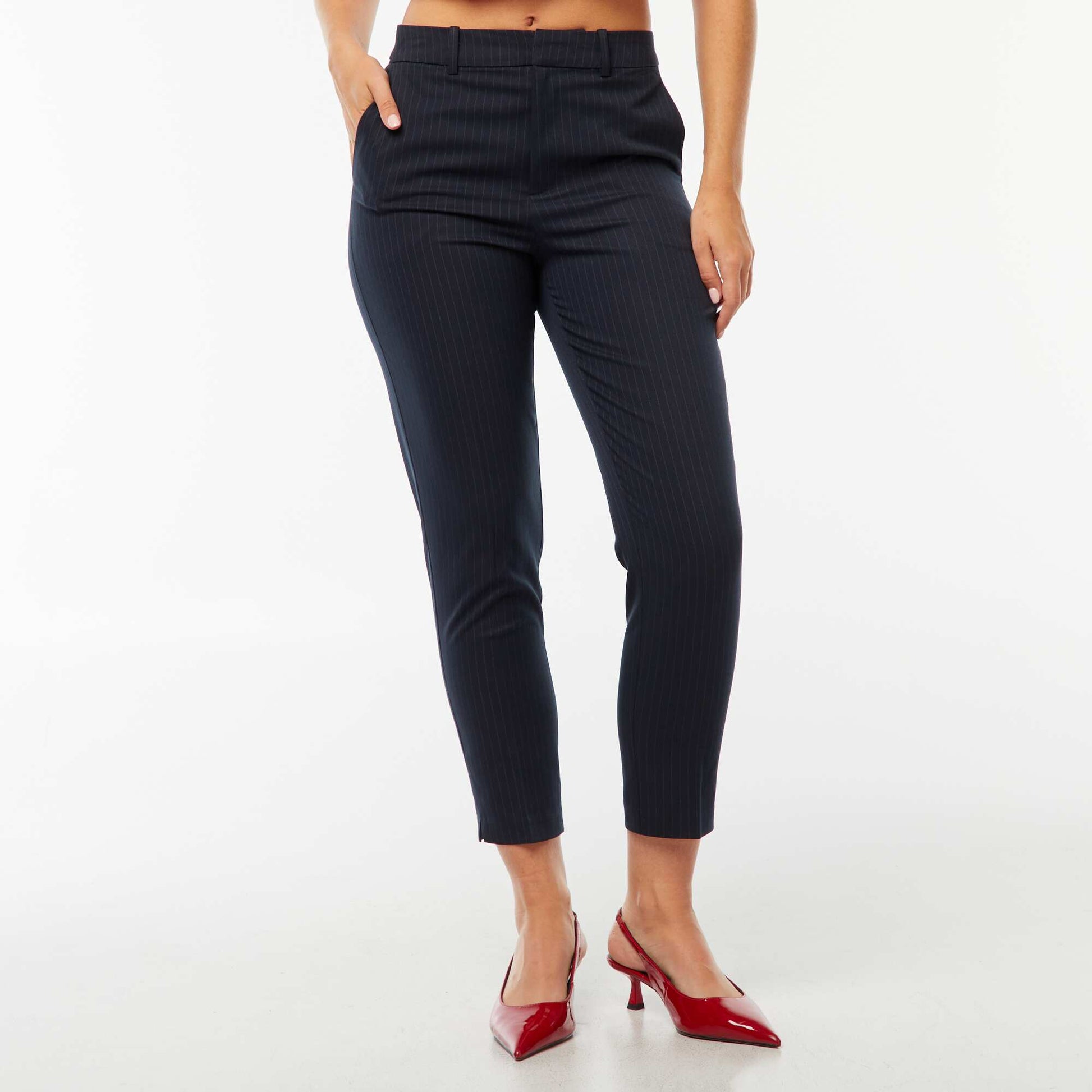 Pantalon cigarette uni avec 2 poches BLEU RAYé