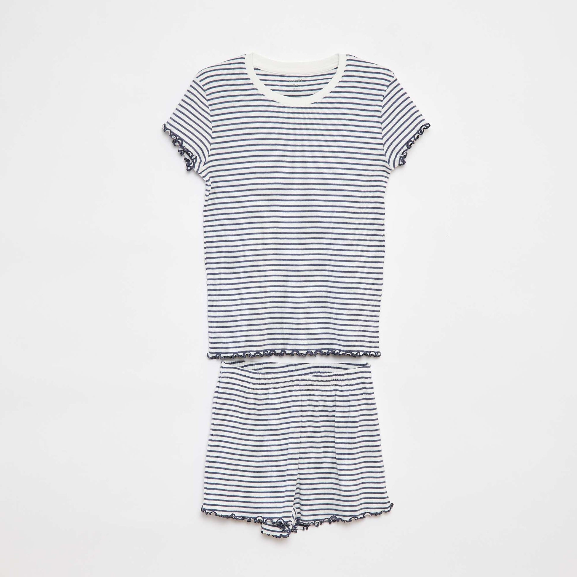 Pyjama court t-shirt + short côtelés - 2 pièces GRIS